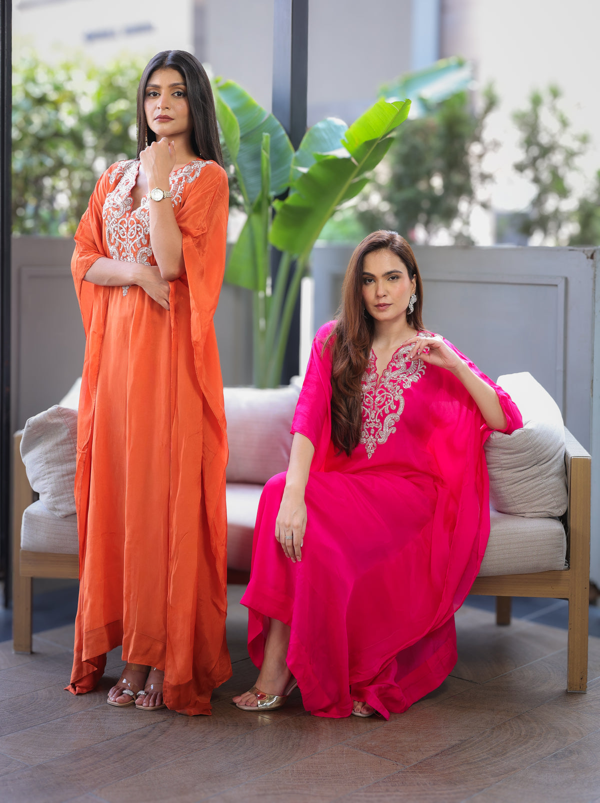 Hot Pink Embellished Kaftaan Dress