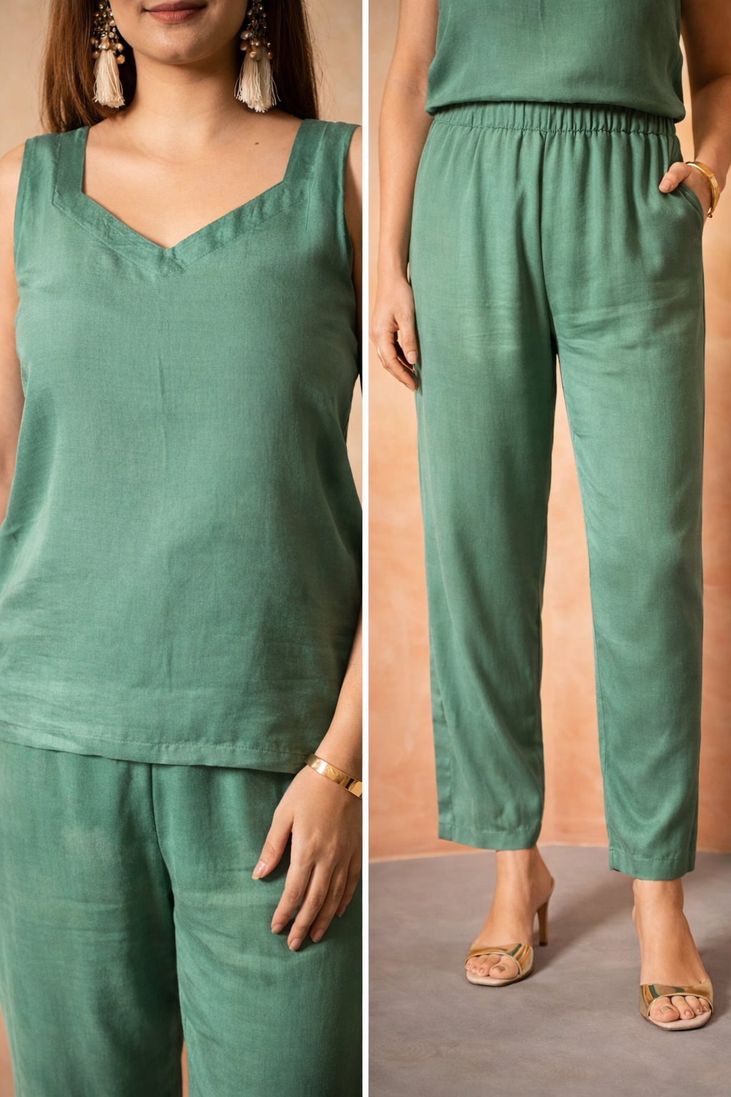 Green Floral Sequin Long Kaftaan Set