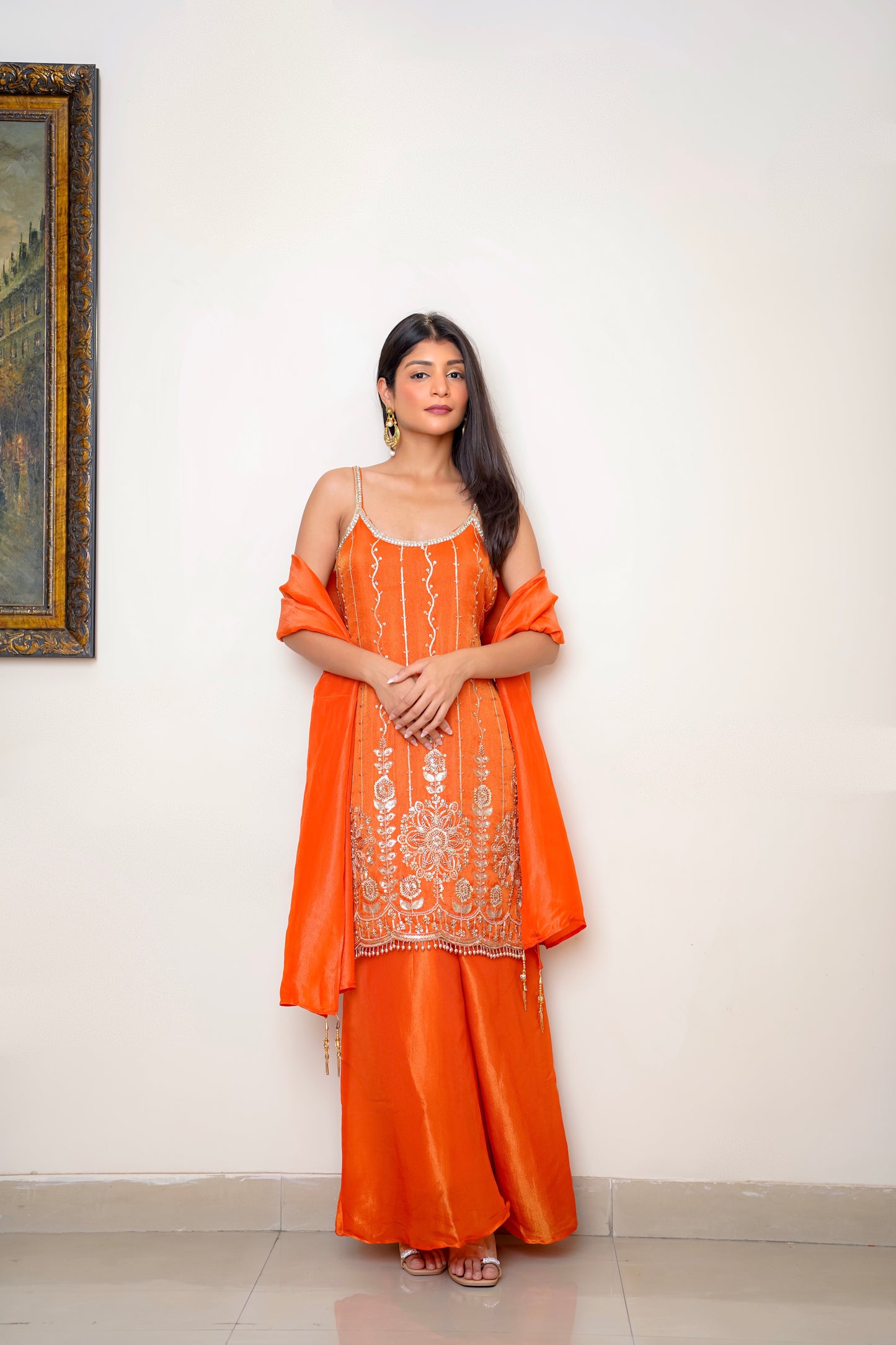 Orange Sharara With Gold Detailing