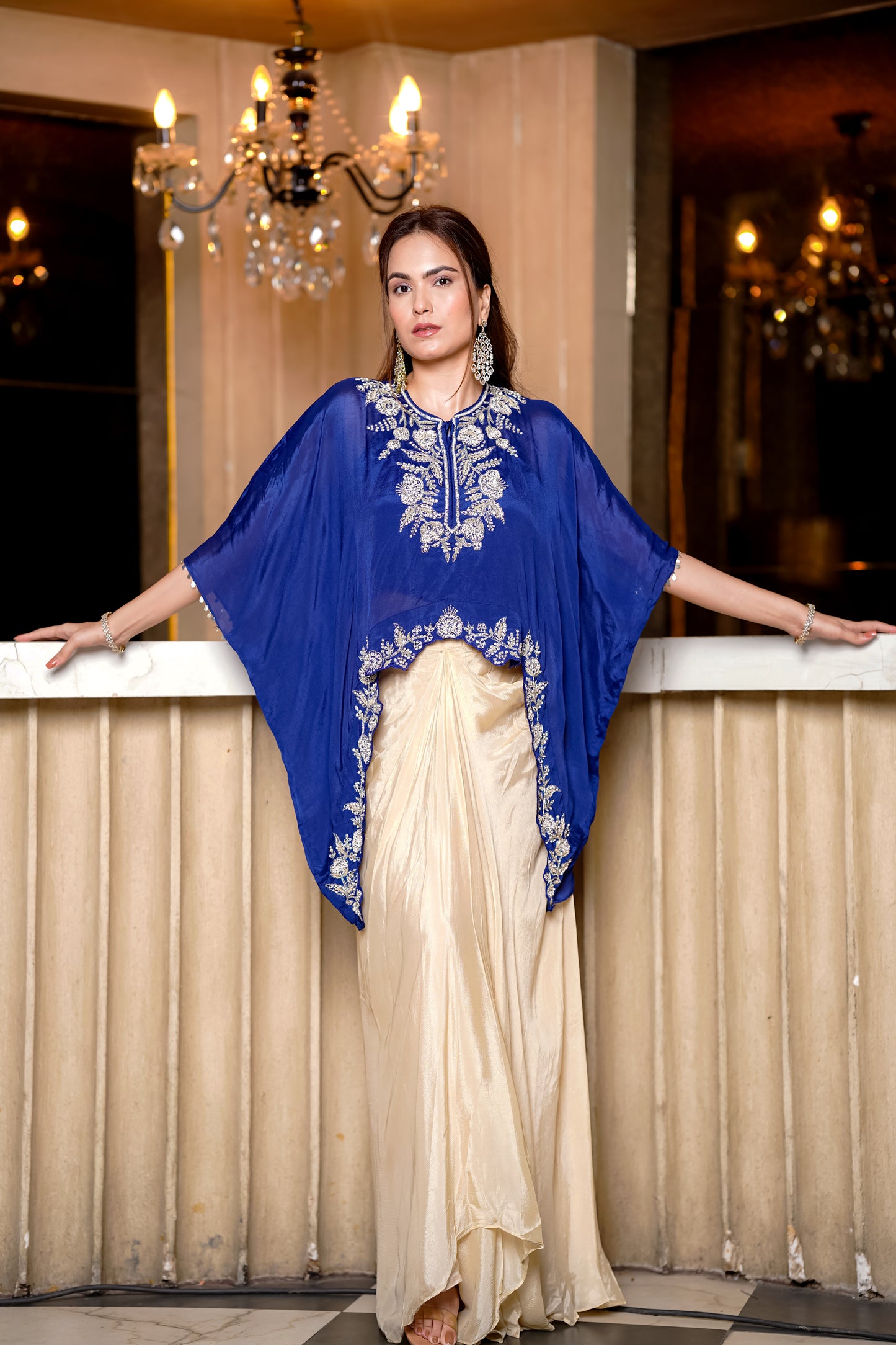 Royal Blue Fusion Set With Intricate Hand Embroidery In Chic Silhouette