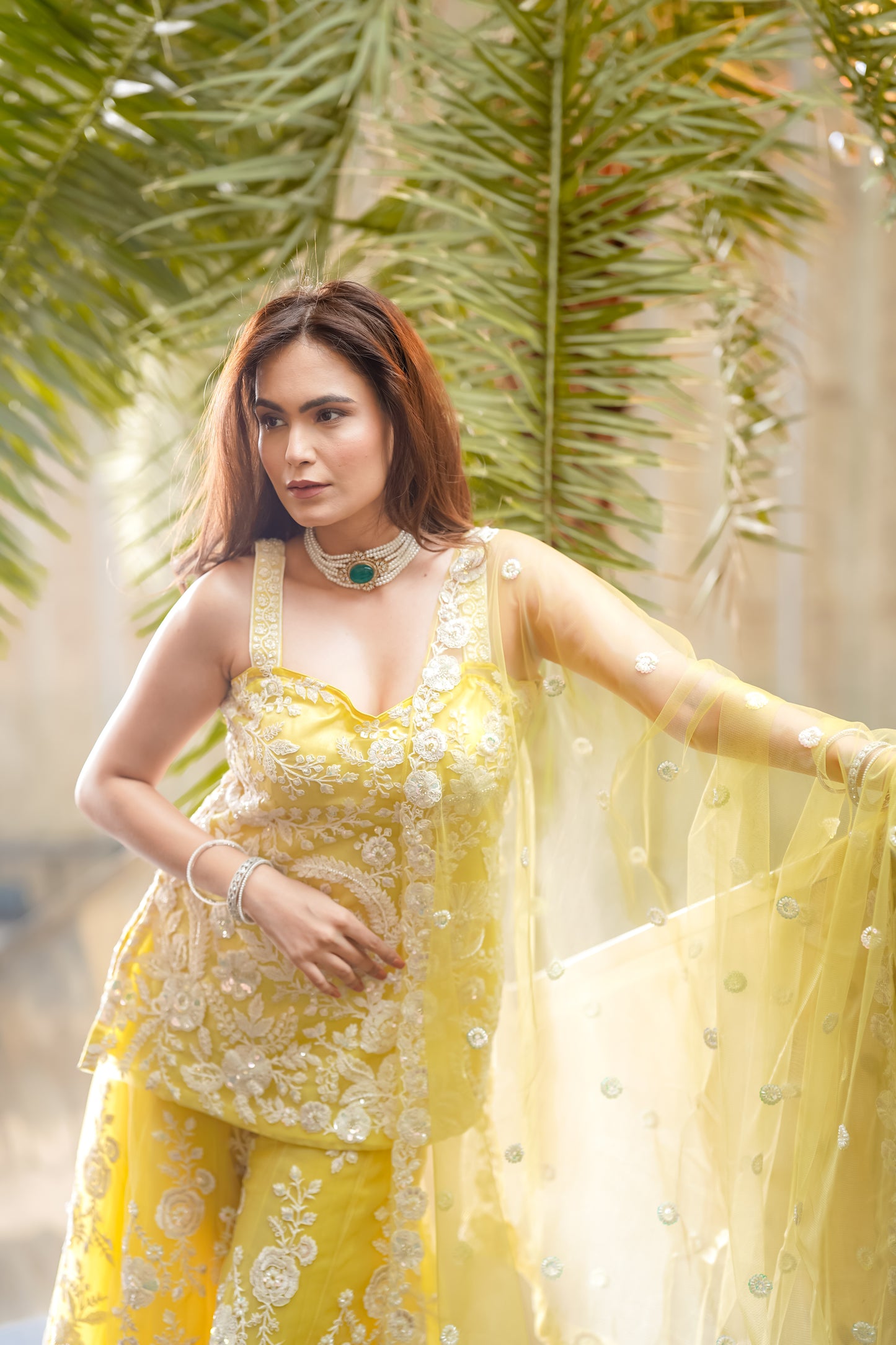 Strappy Yellow Sharara Set With Jaal Dori Work