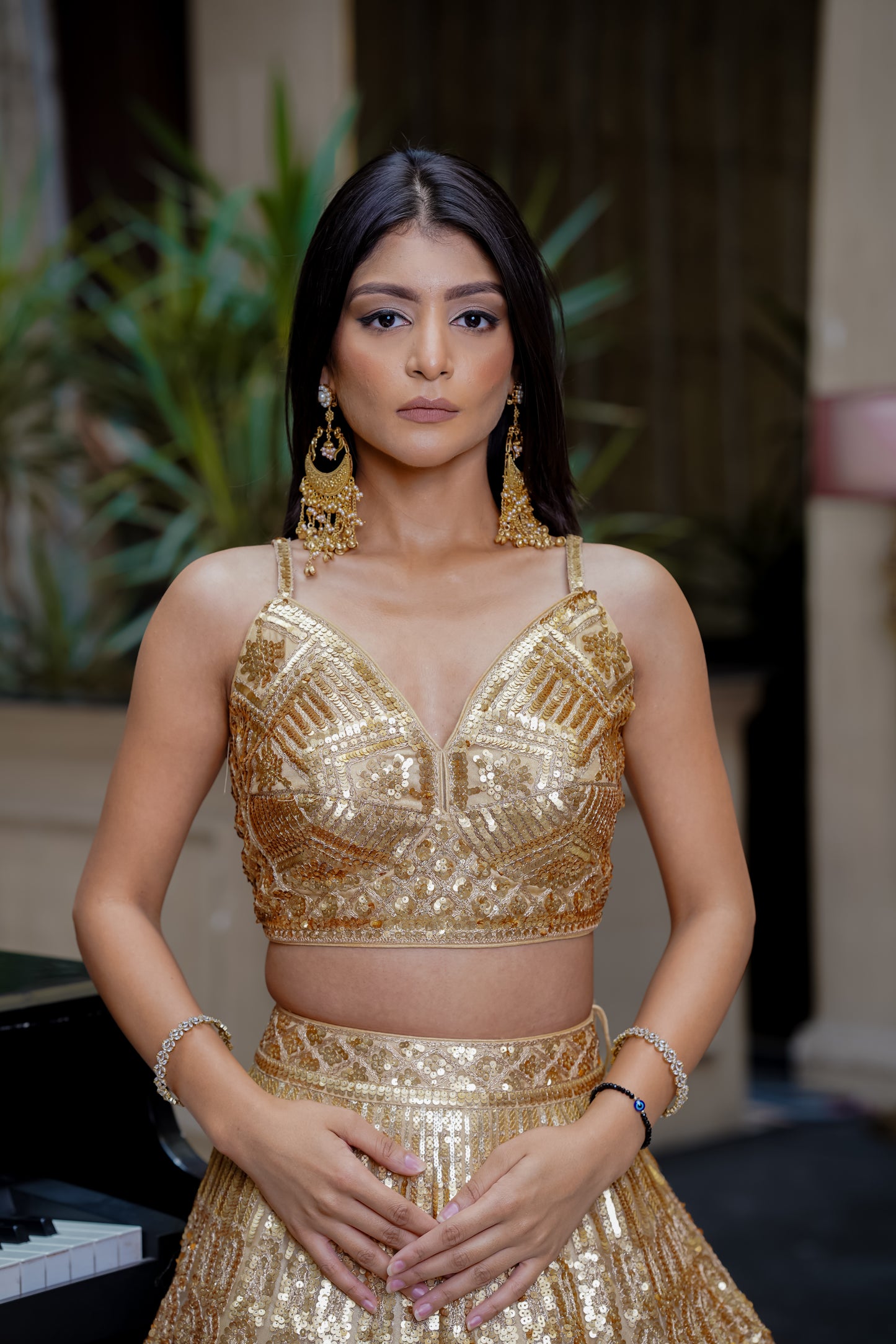 Golden Lehenga With Sequins And Dori Work