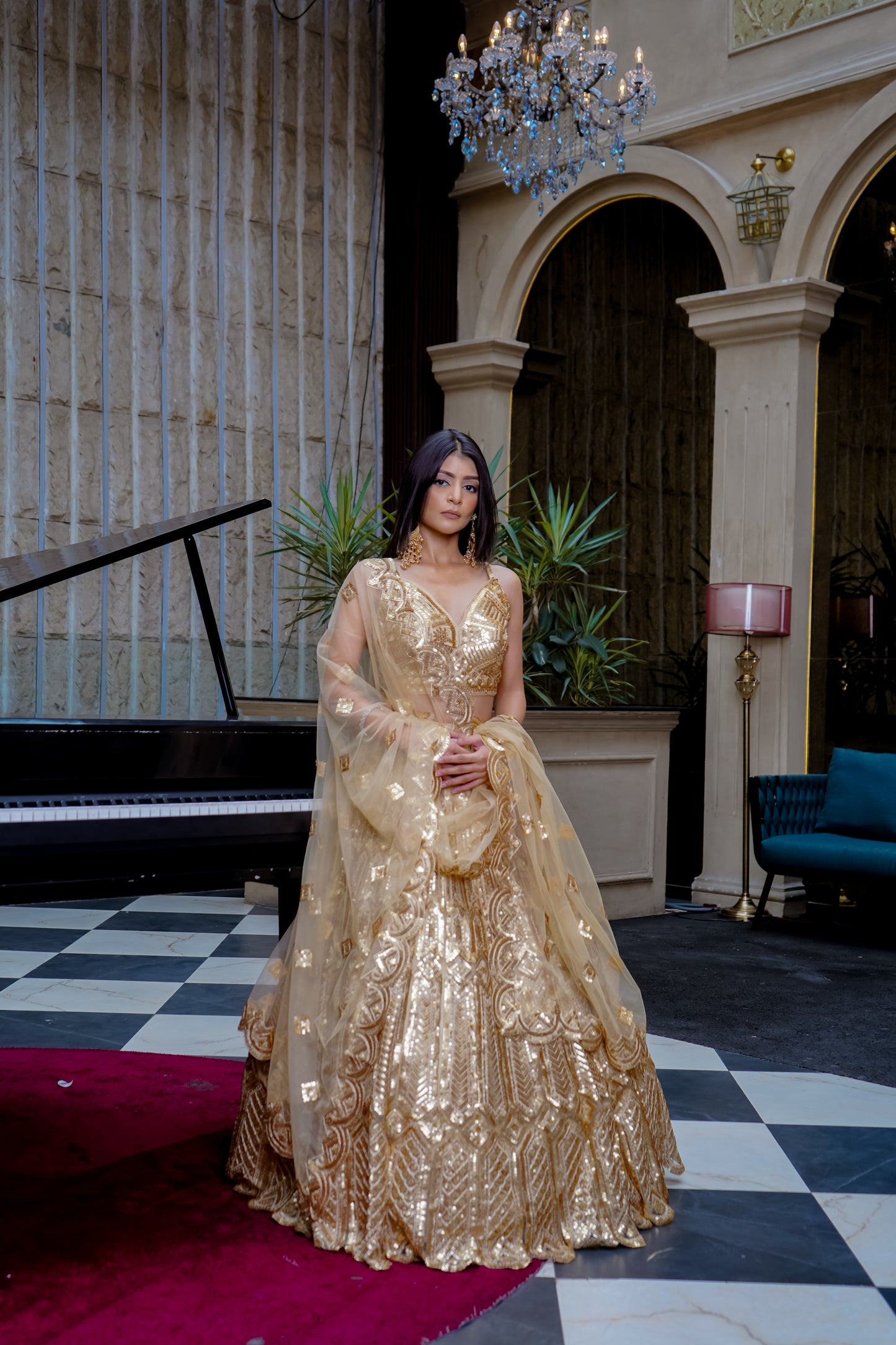Golden Lehenga With Sequins And Dori Work