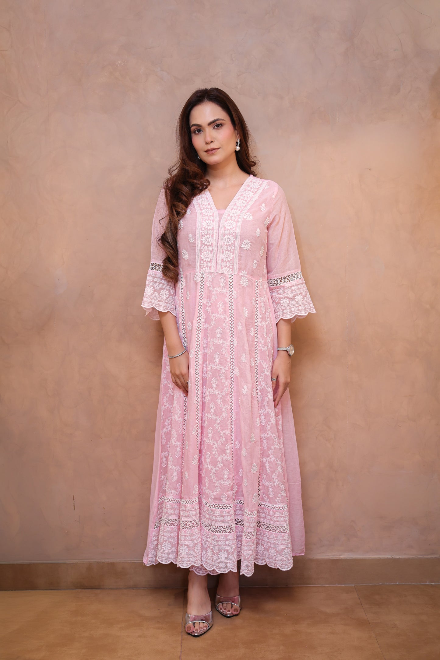 Pink Embroidered Chikankari Anarkali Suit