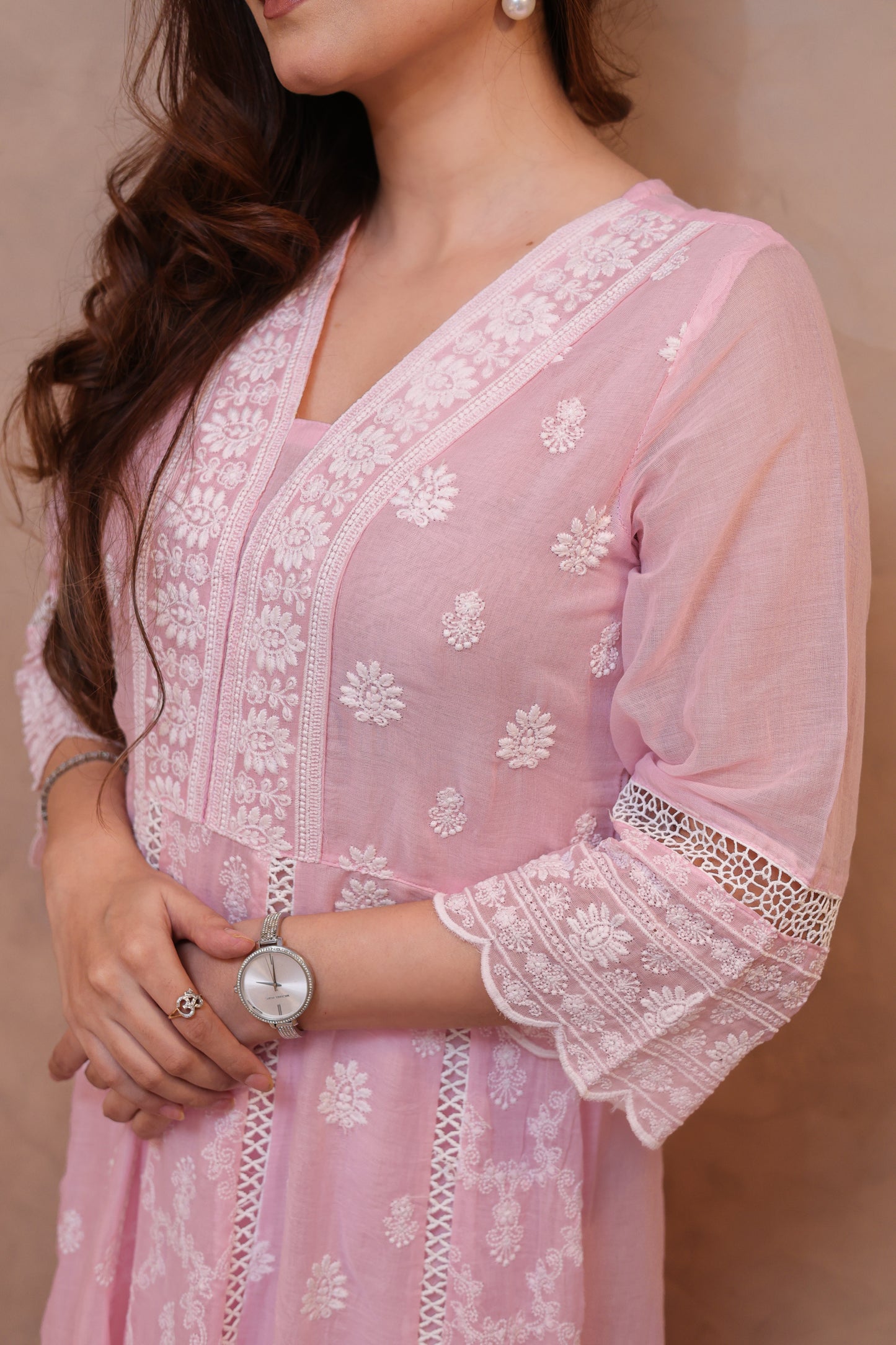 Pink Embroidered Chikankari Anarkali Suit
