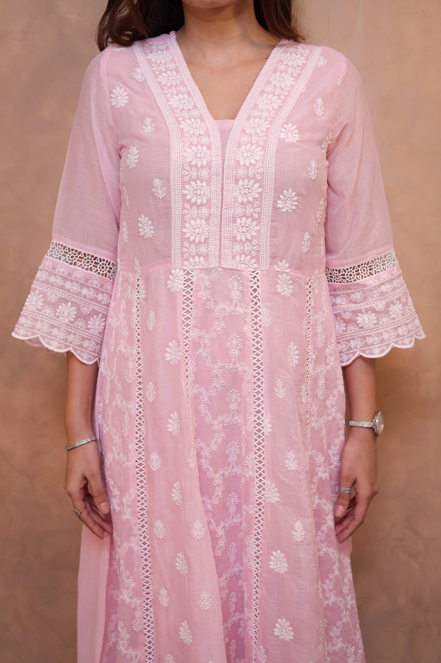 Pink Embroidered Chikankari Anarkali Suit