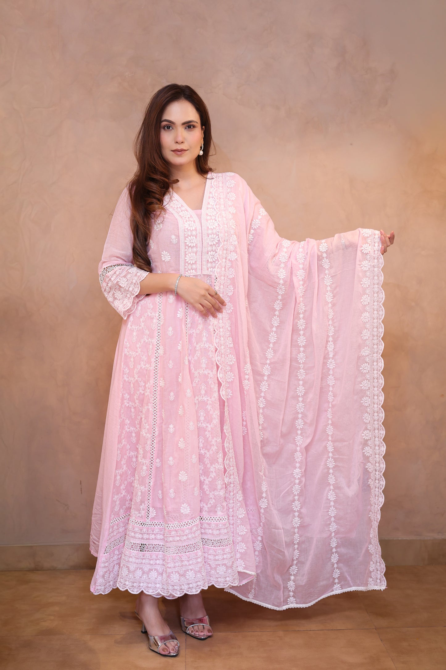 Pink Embroidered Chikankari Anarkali Suit