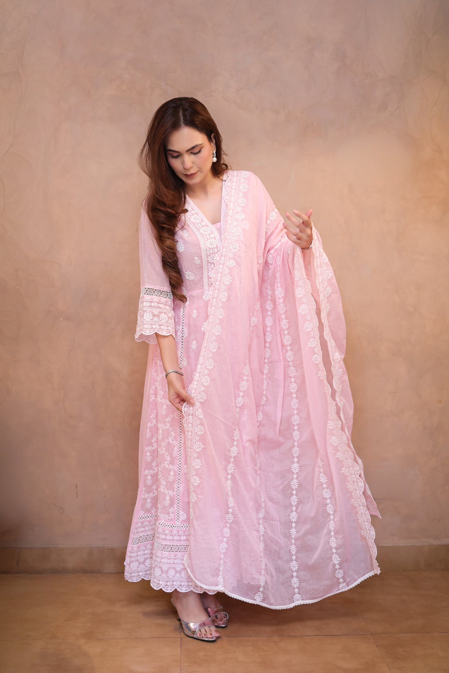 Pink Embroidered Chikankari Anarkali Suit