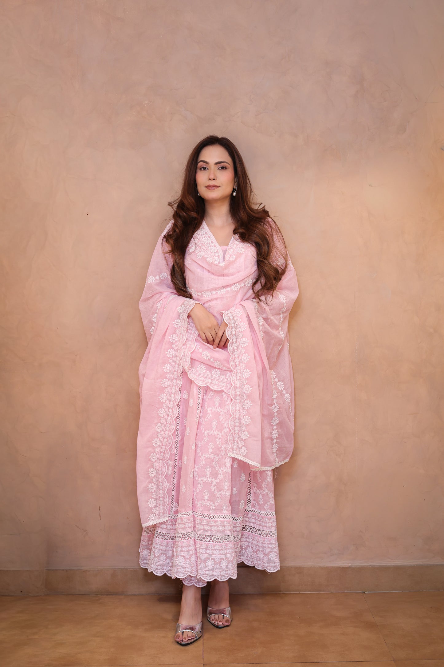 Pink Embroidered Chikankari Anarkali Suit