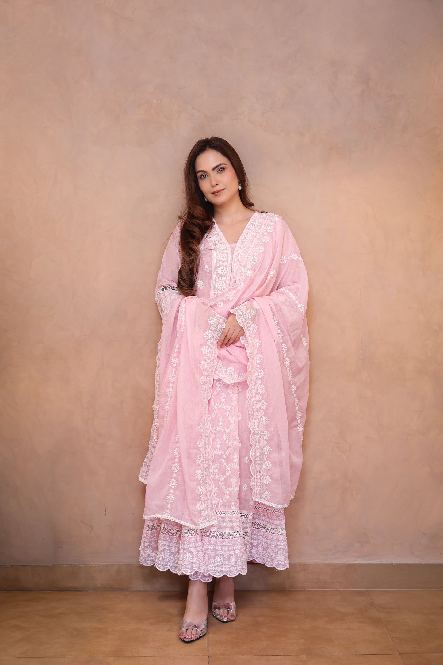 Pink Embroidered Chikankari Anarkali Suit