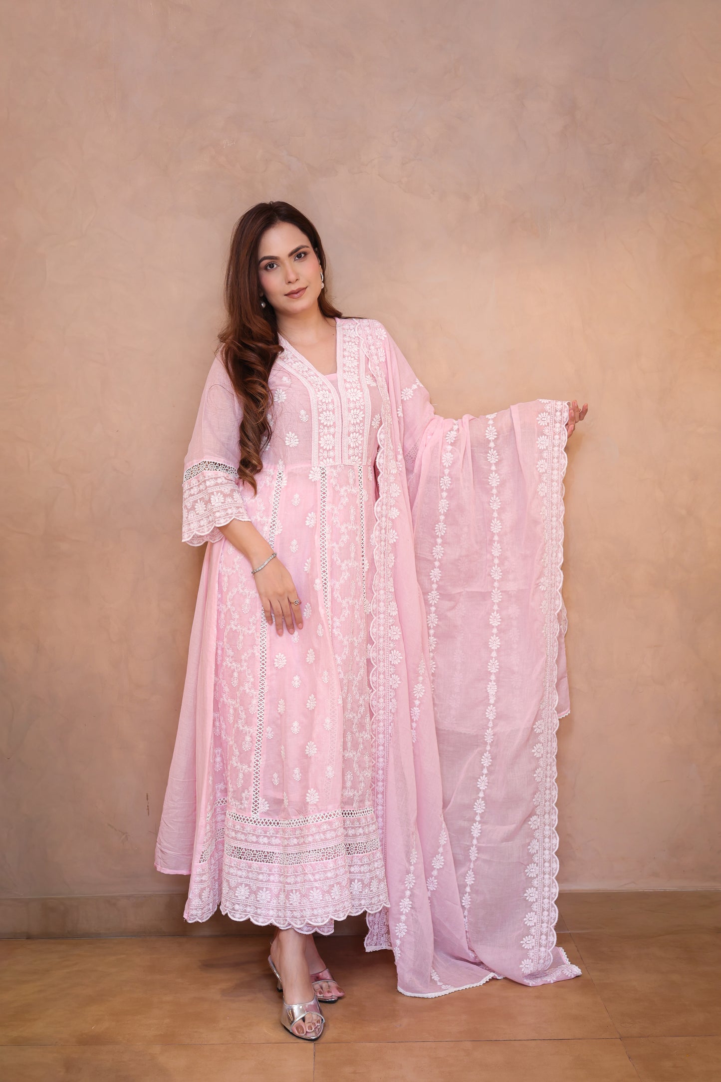 Pink Embroidered Chikankari Anarkali Suit