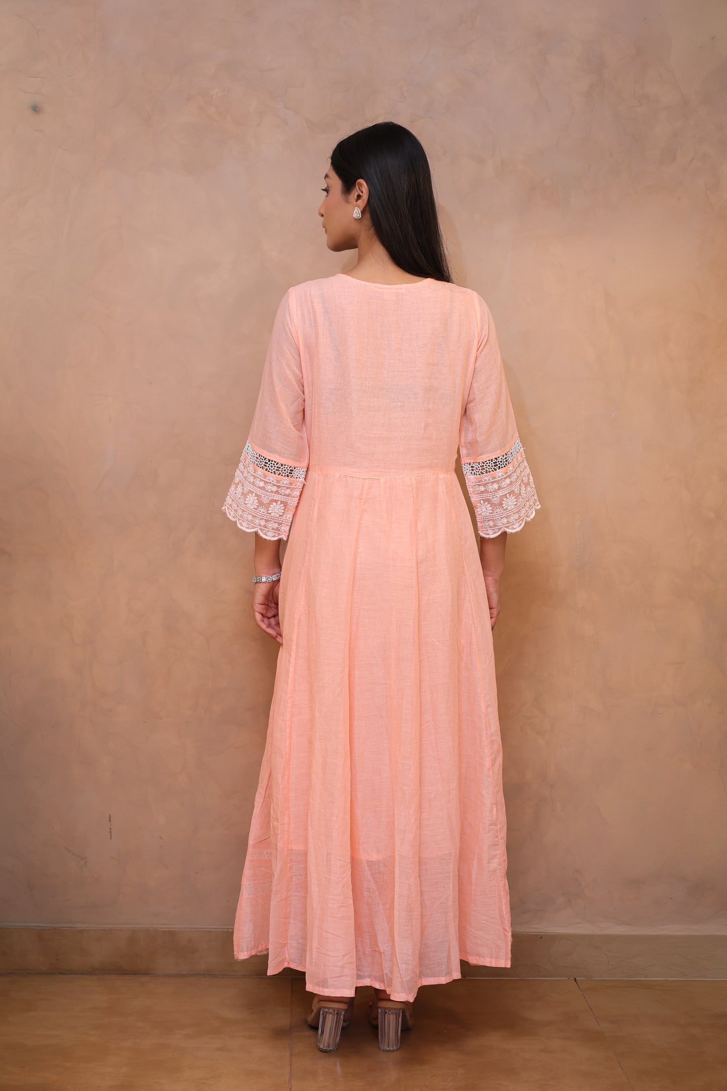 Peach Embroidered Chikankari Anarkali Suit