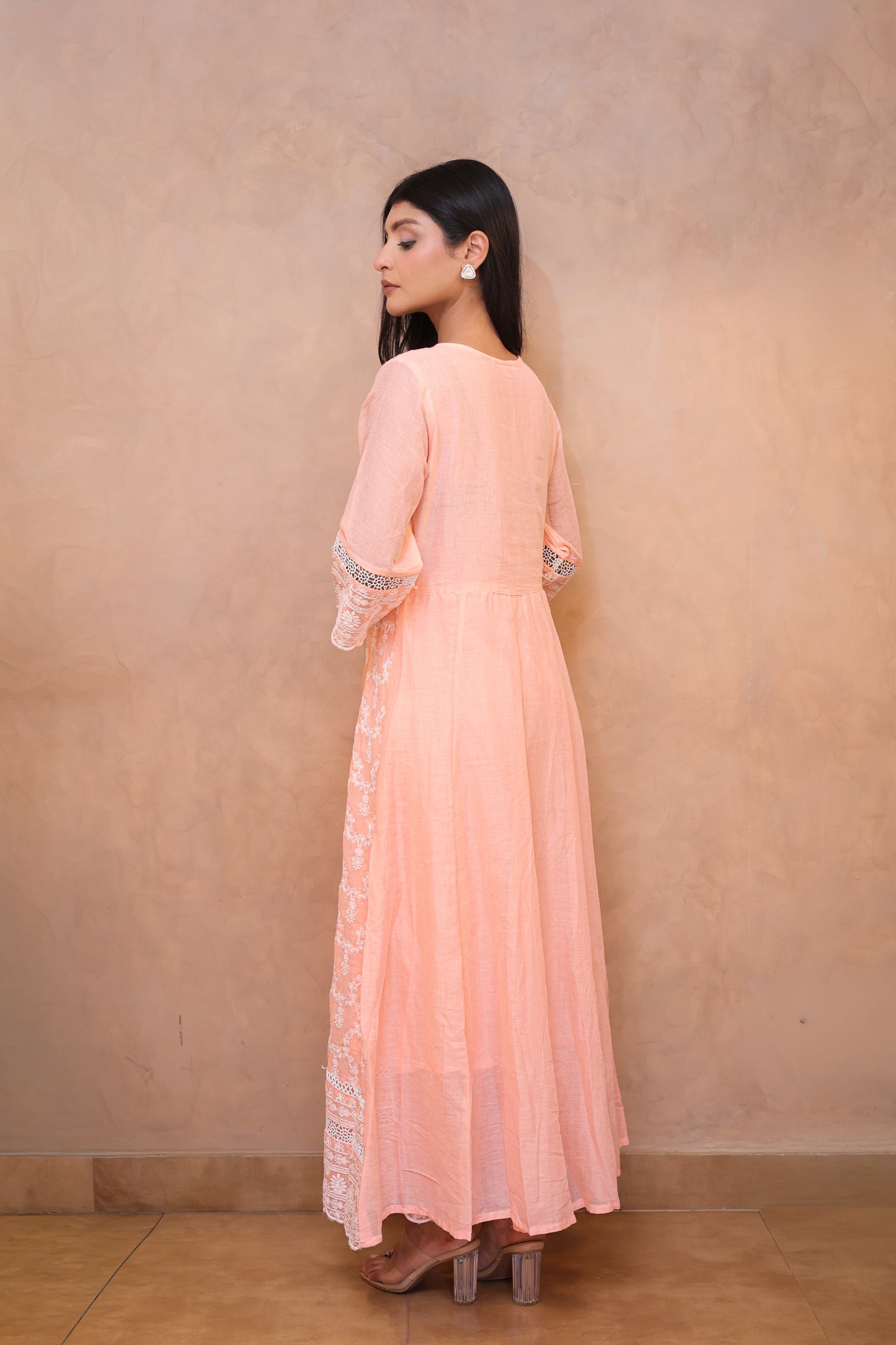 Peach Embroidered Chikankari Anarkali Suit