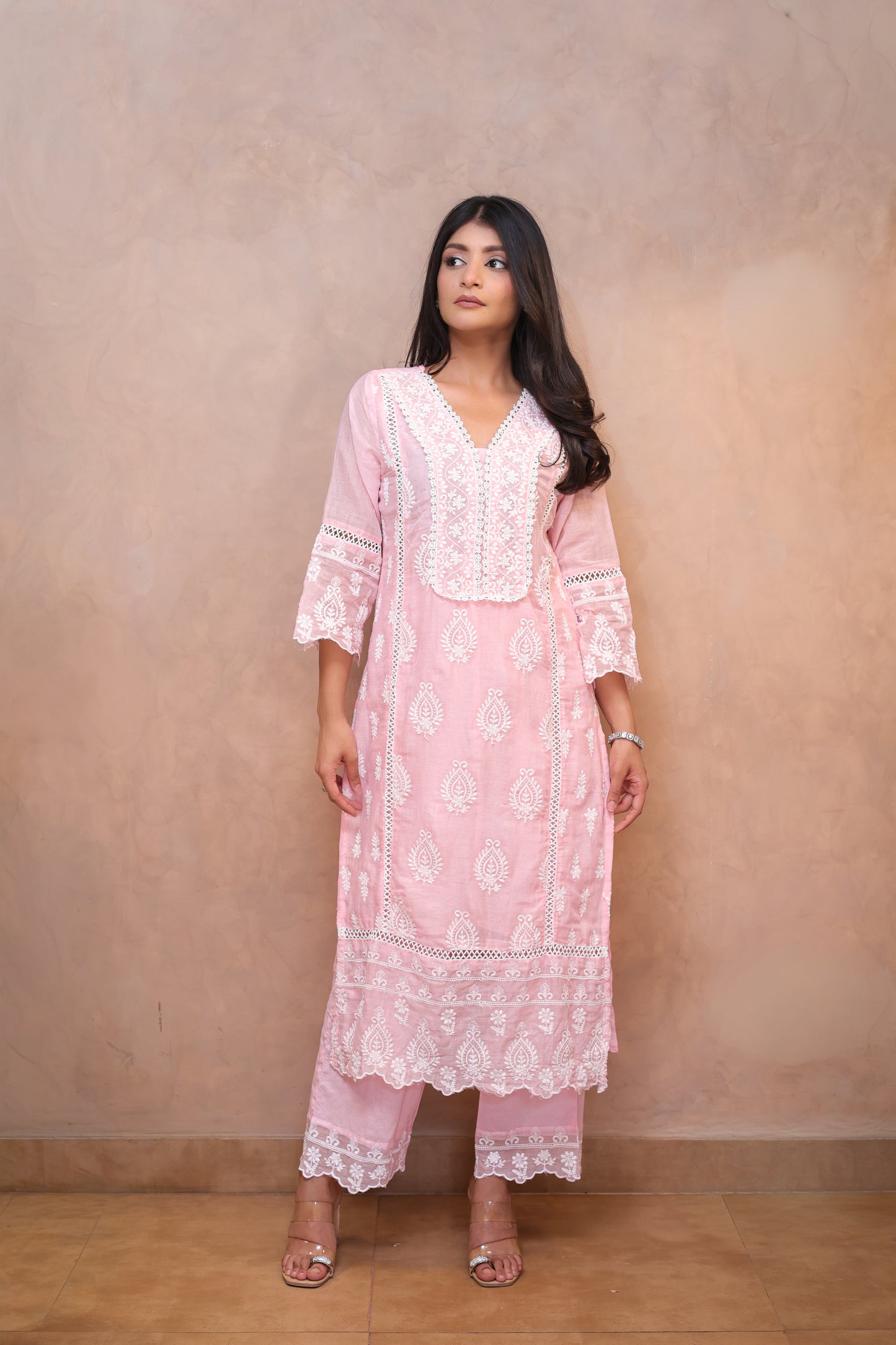 Pink Embroidered Chikankari Straight Suit
