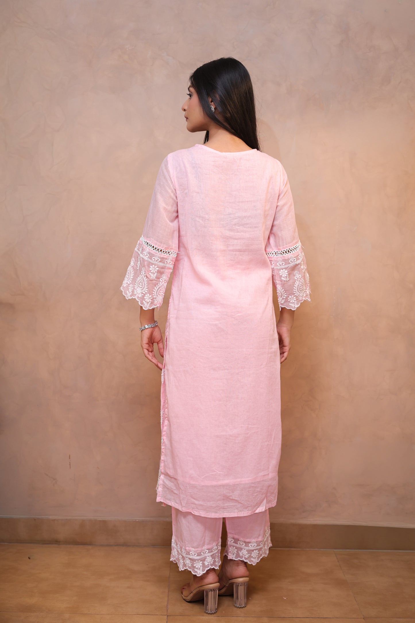 Pink Embroidered Chikankari Straight Suit