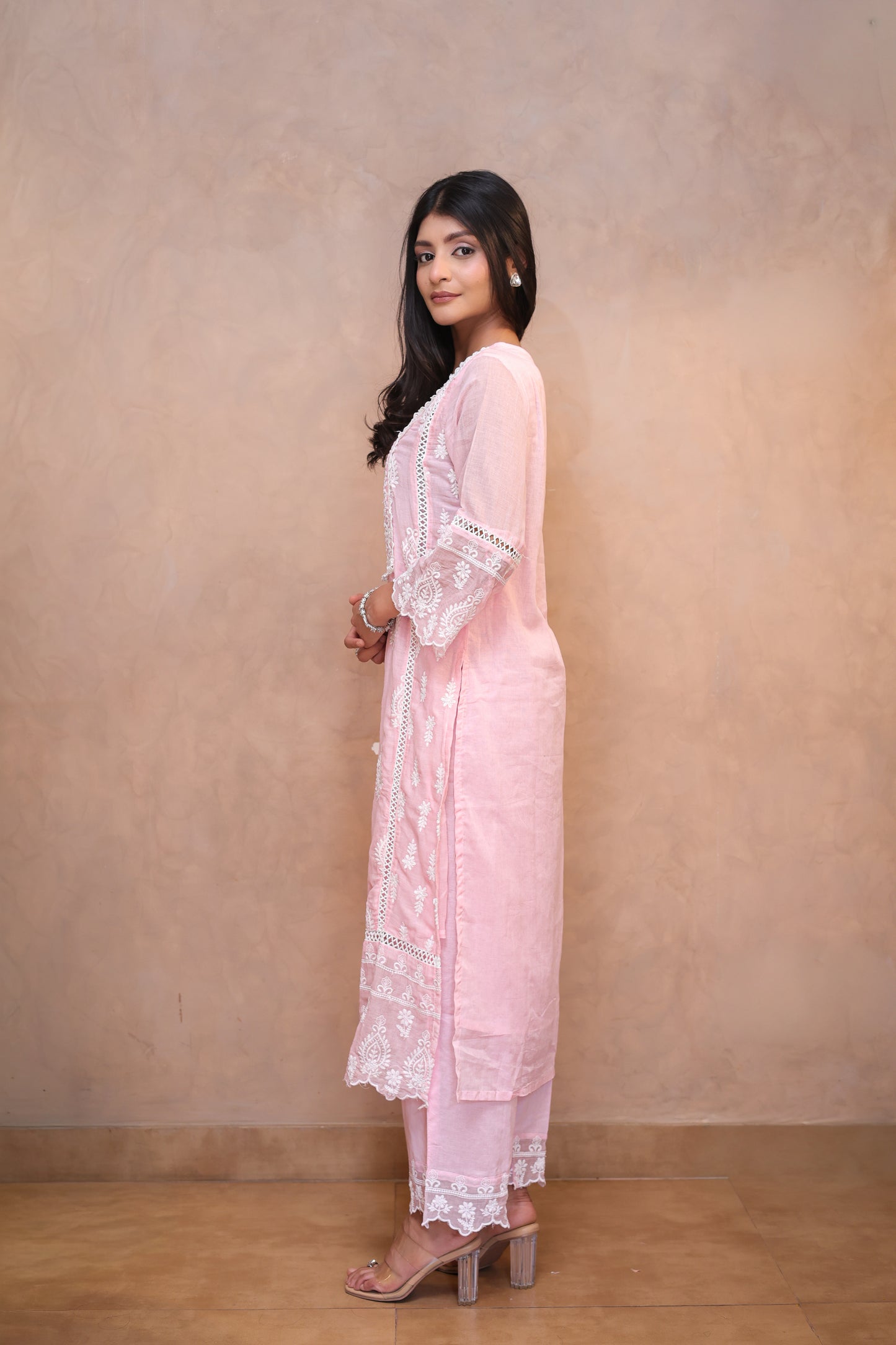 Pink Embroidered Chikankari Straight Suit