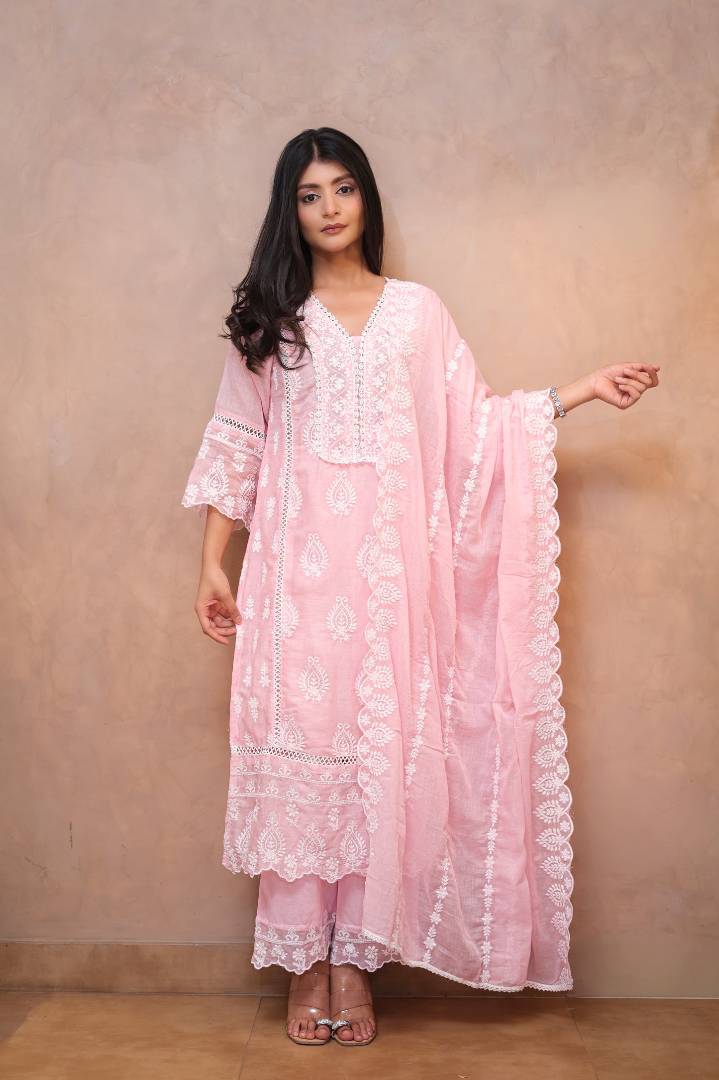 Pink Embroidered Chikankari Straight Suit