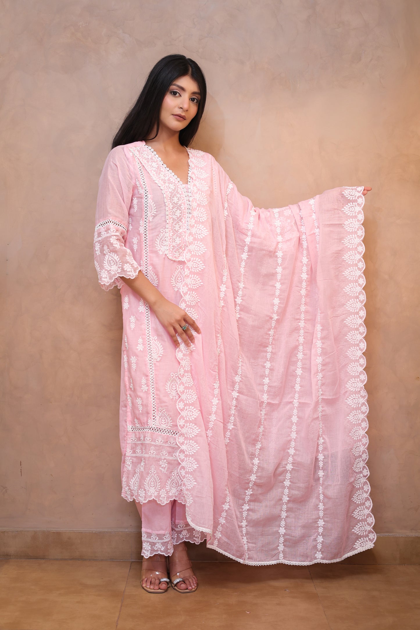Pink Embroidered Chikankari Straight Suit