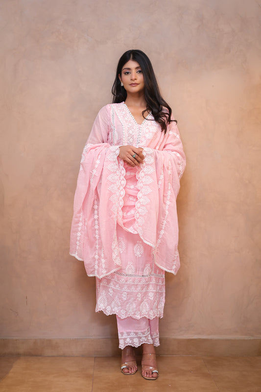 Pink Embroidered Chikankari Straight Suit