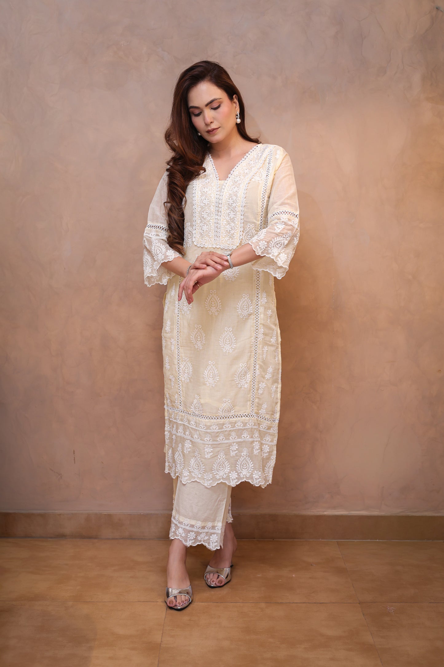 Yellow Embroidered Chikankari Straight Suit