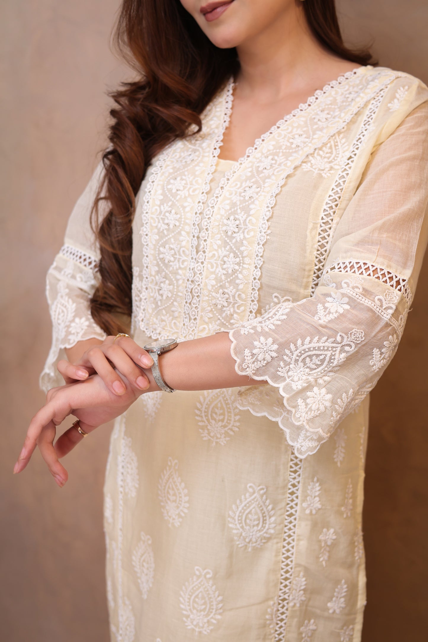 Yellow Embroidered Chikankari Straight Suit