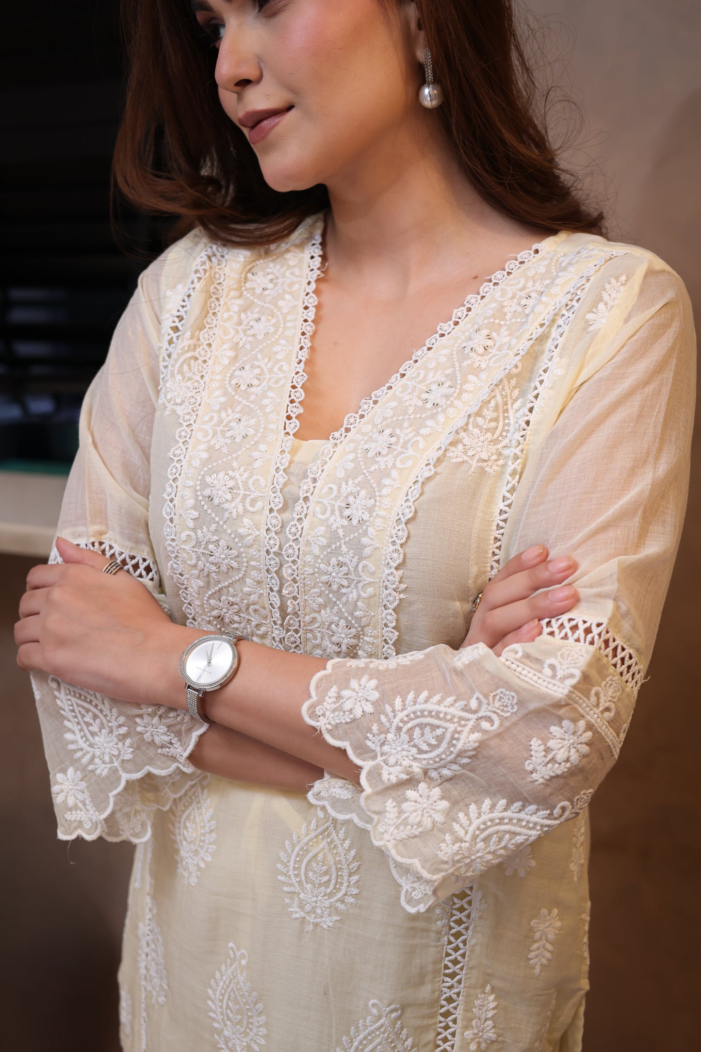 Yellow Embroidered Chikankari Straight Suit
