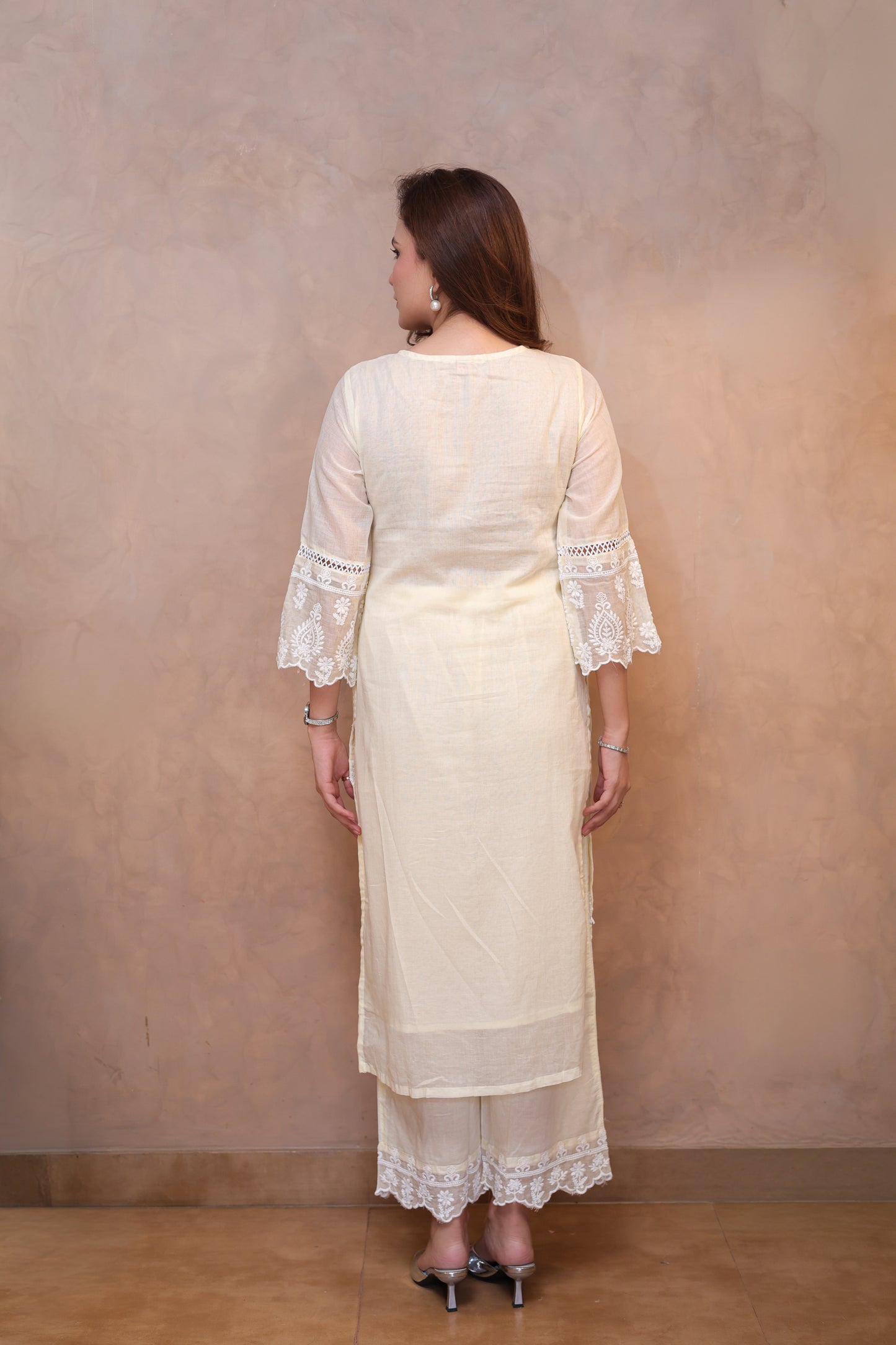 Yellow Embroidered Chikankari Straight Suit