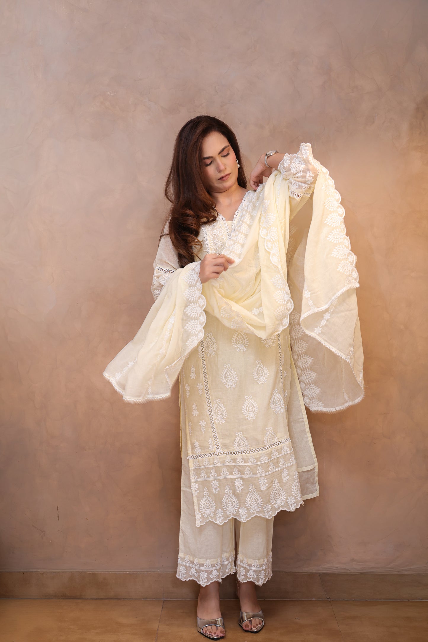 Yellow Embroidered Chikankari Straight Suit