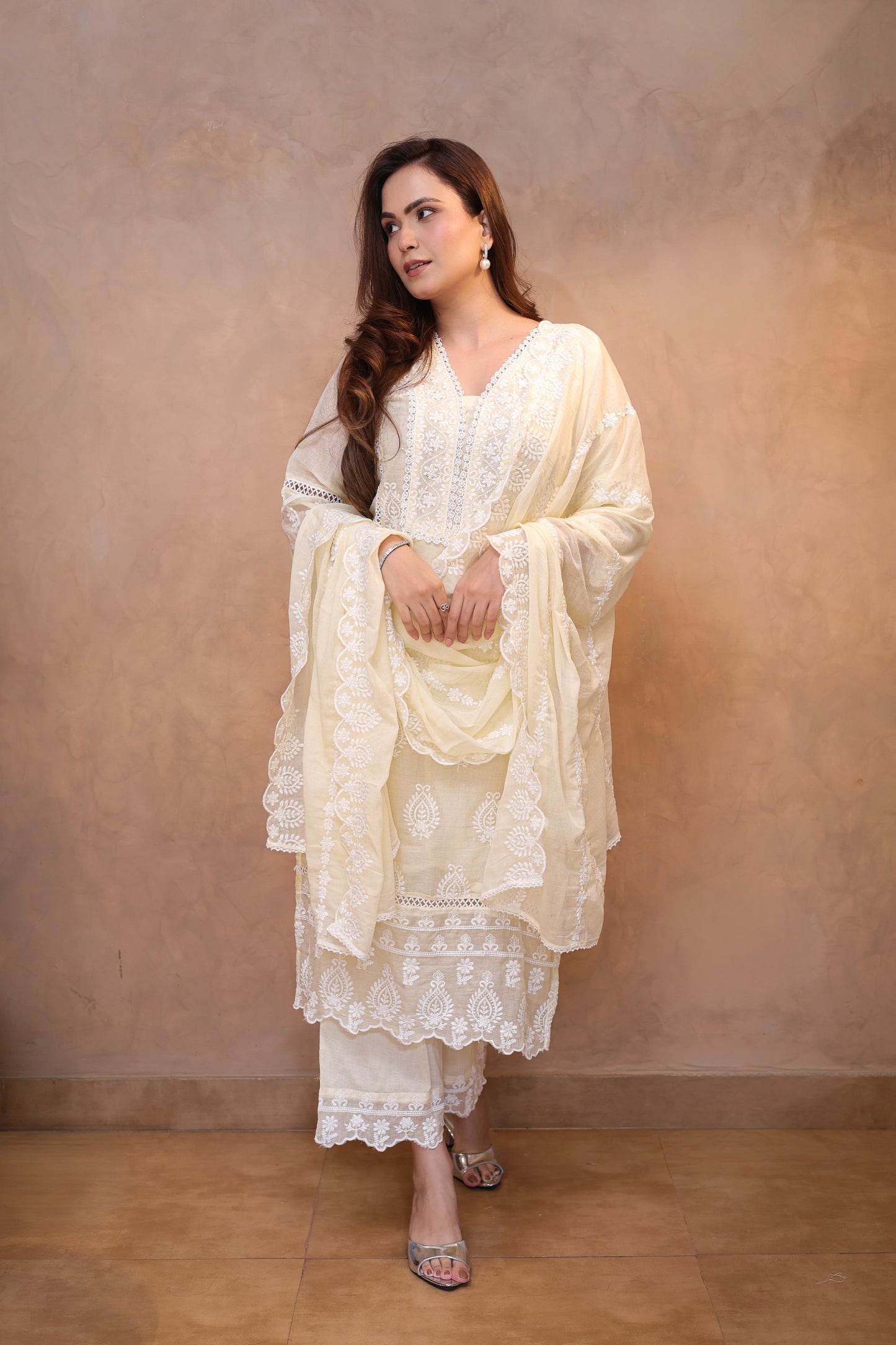 Yellow Embroidered Chikankari Straight Suit
