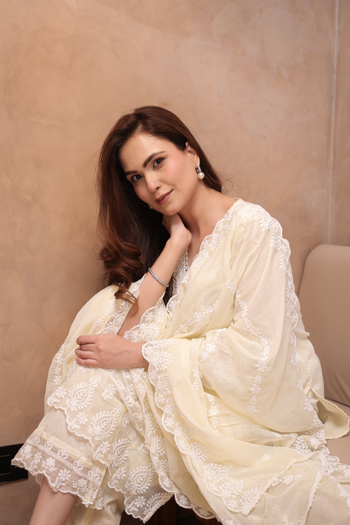 Yellow Embroidered Chikankari Straight Suit