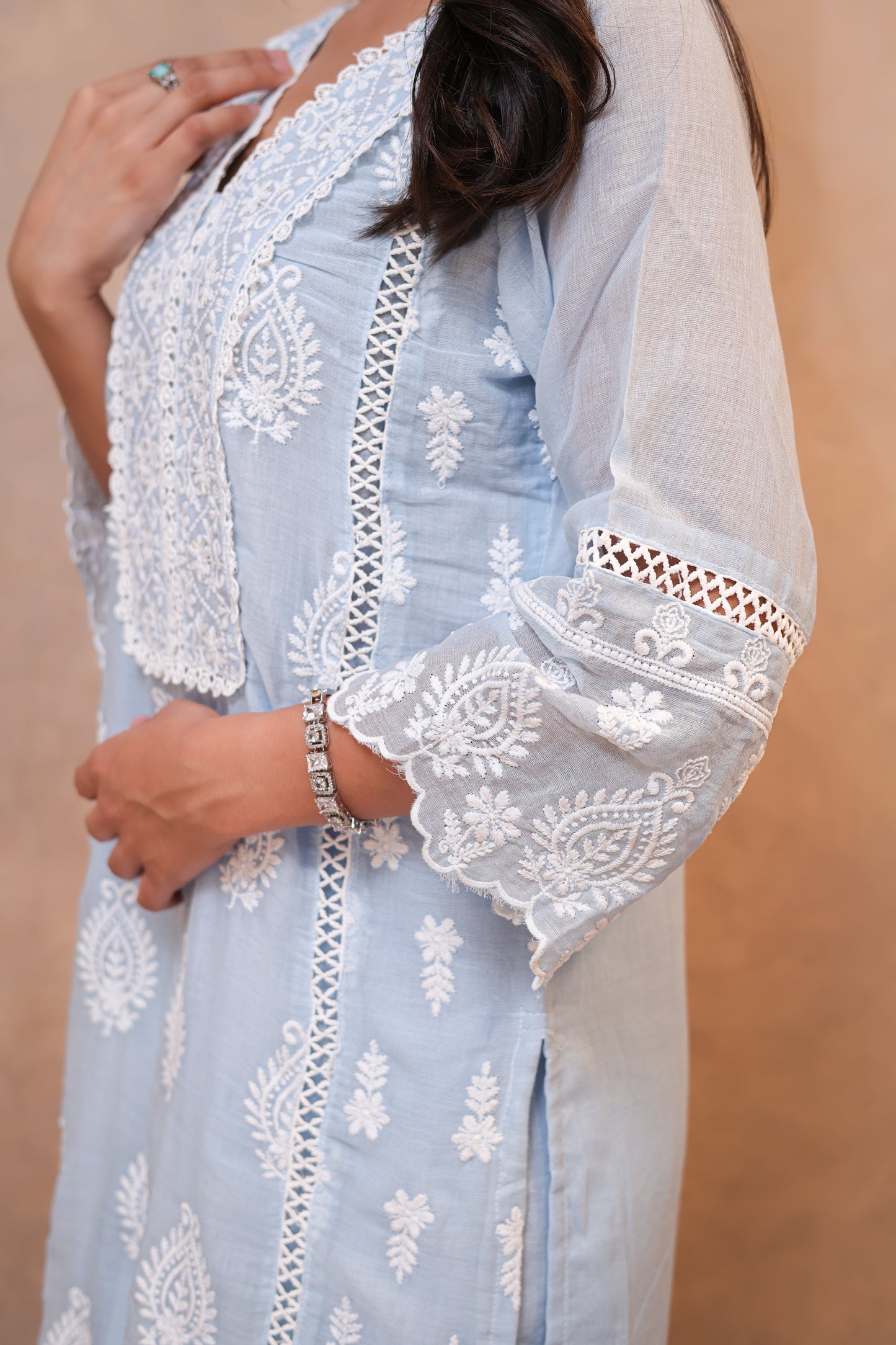 Blue Embroidered Chikankari Straight Suit