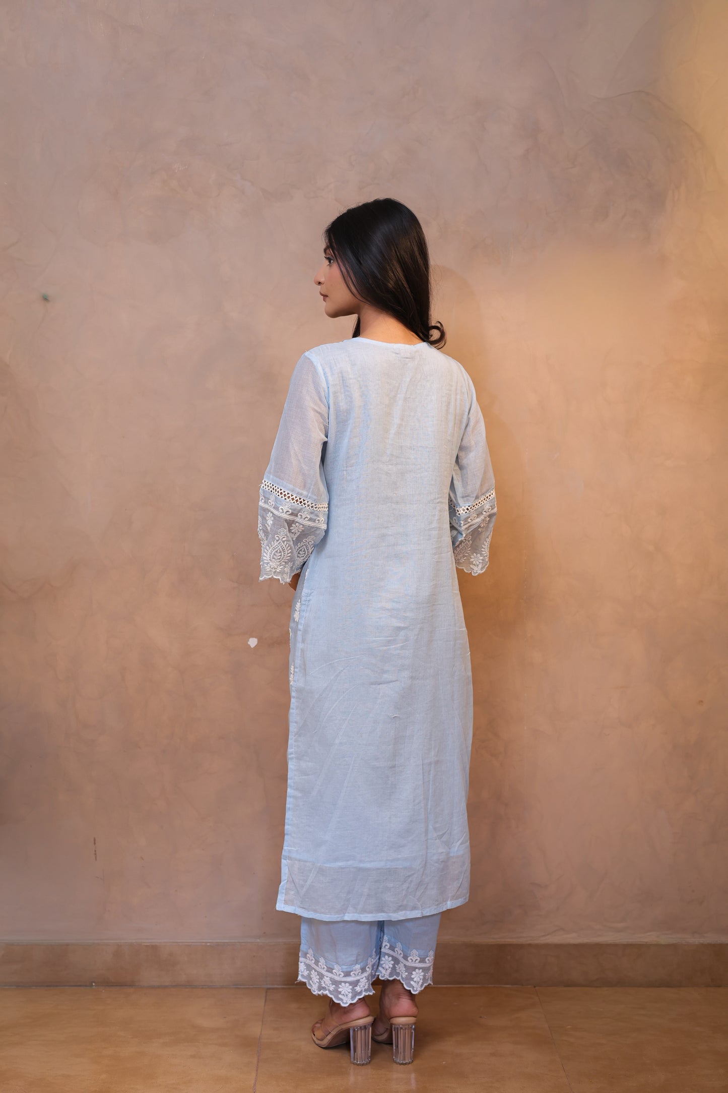 Blue Embroidered Chikankari Straight Suit