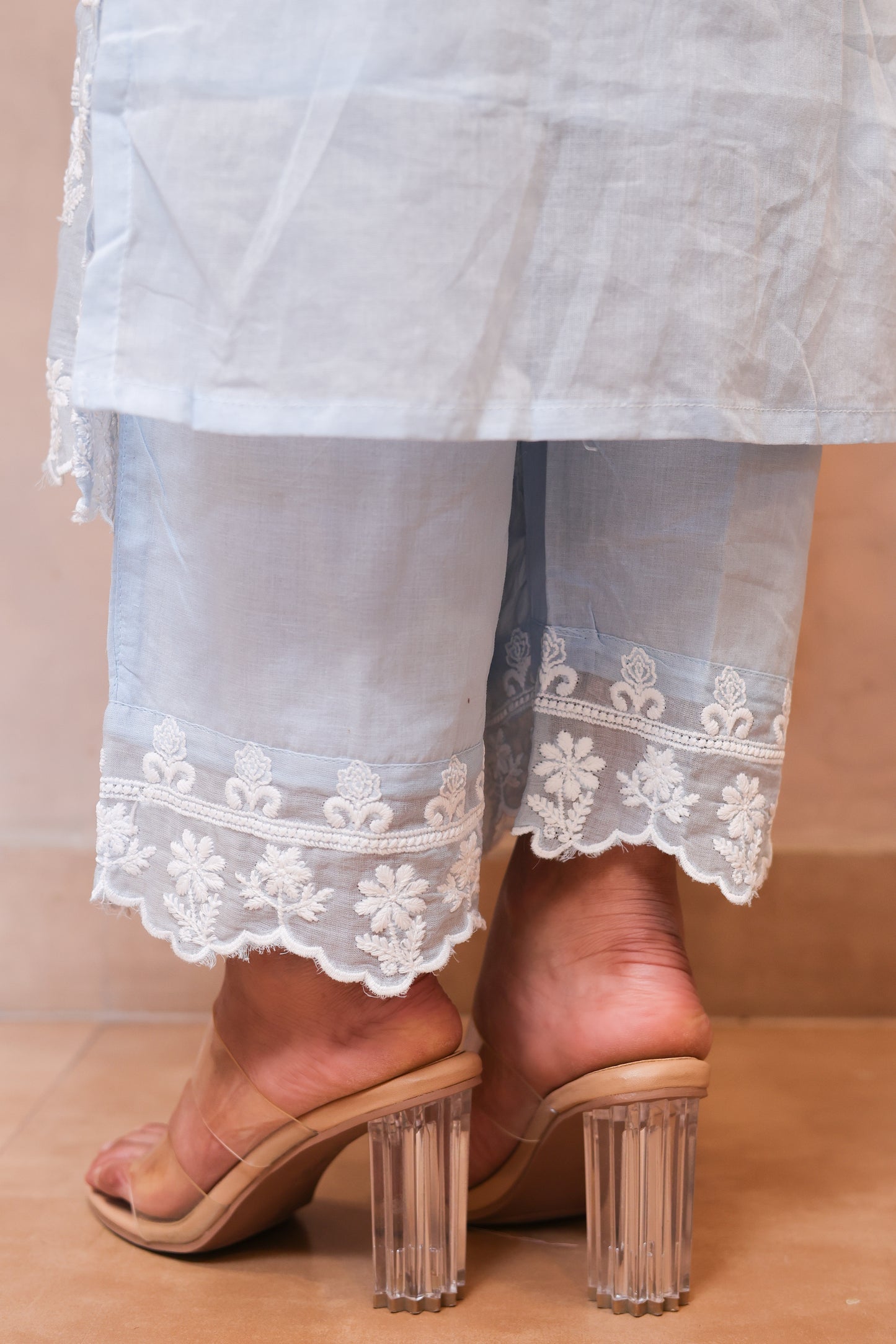 Blue Embroidered Chikankari Straight Suit