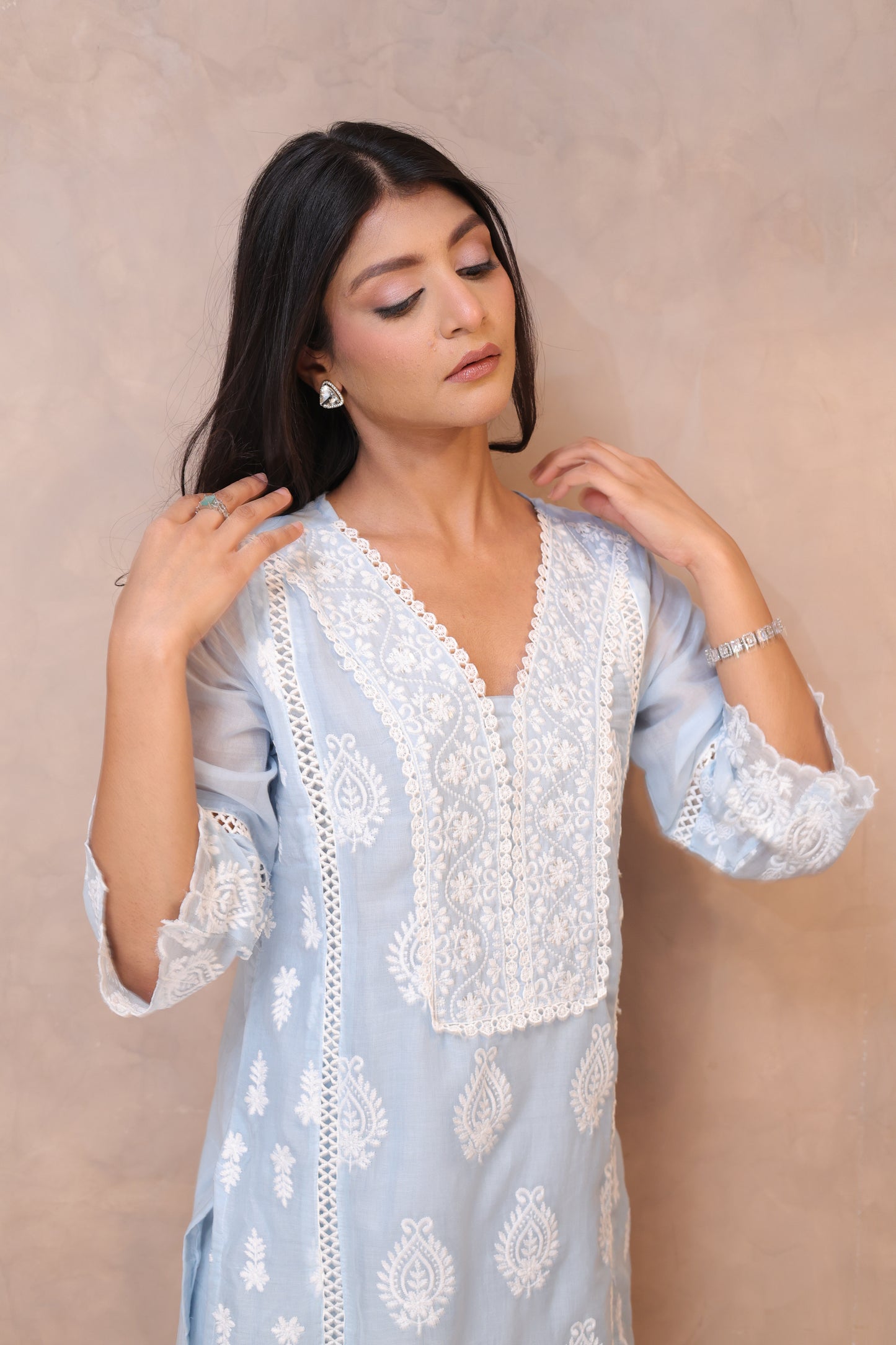 Blue Embroidered Chikankari Straight Suit