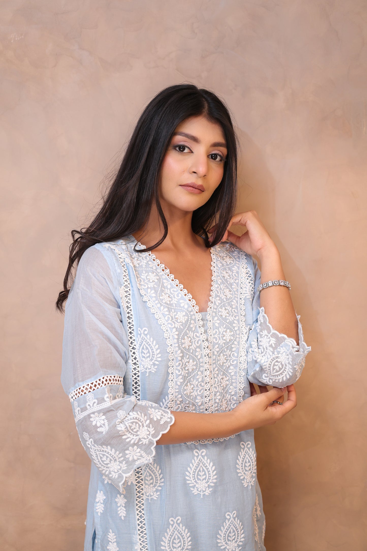 Blue Embroidered Chikankari Straight Suit
