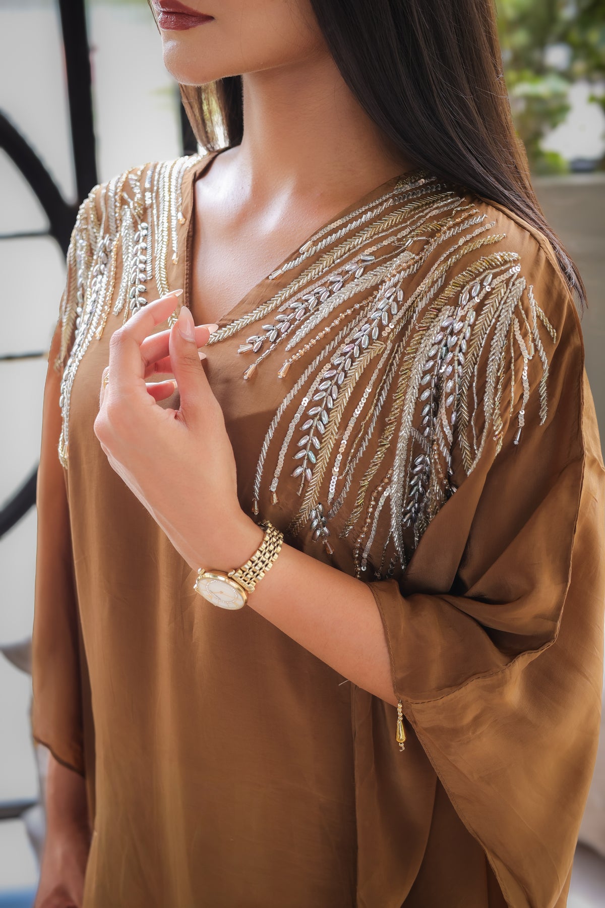 Bronze Olive Embroidered Kaftaan Set