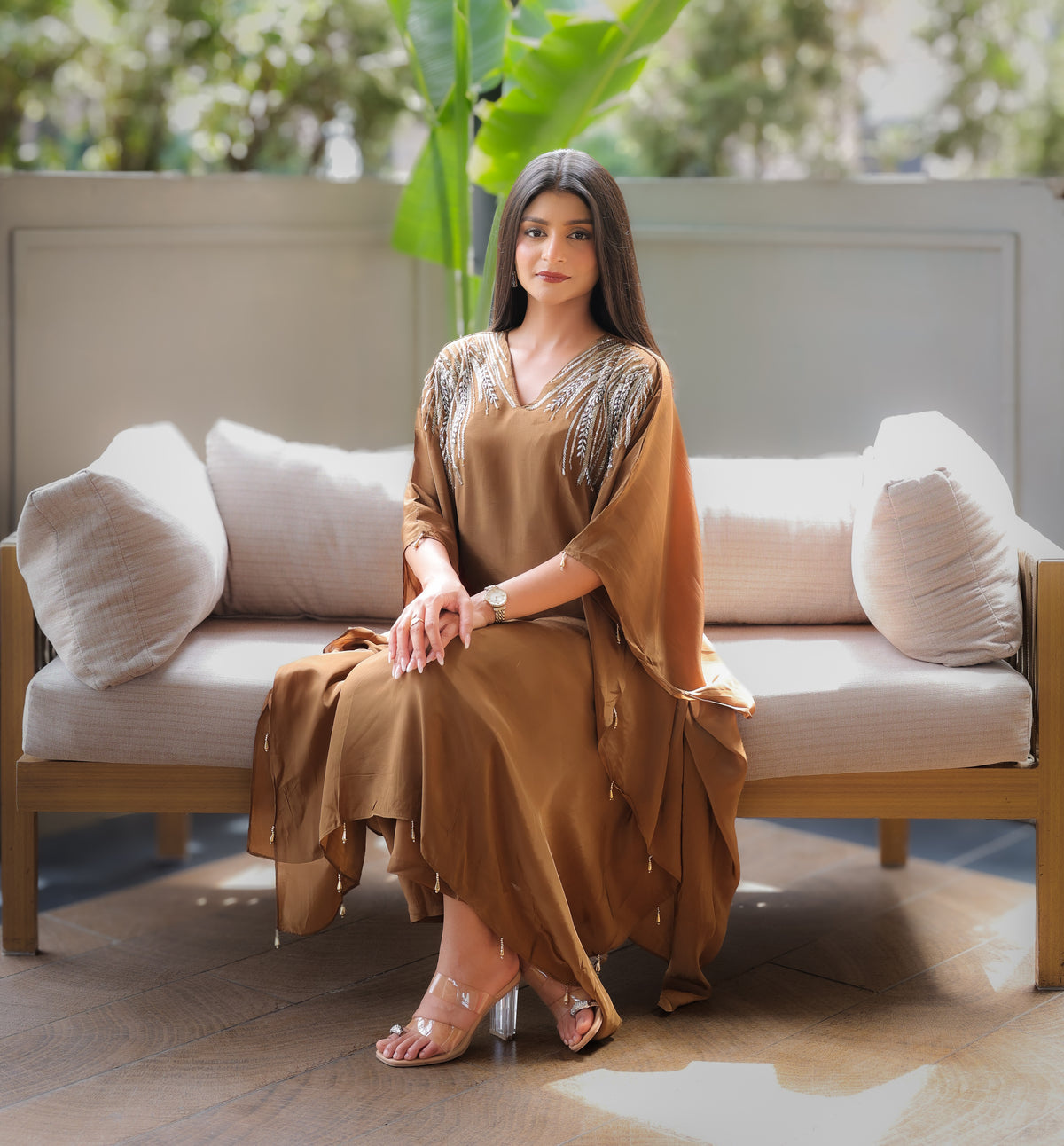 Bronze Olive Embroidered Kaftaan Set