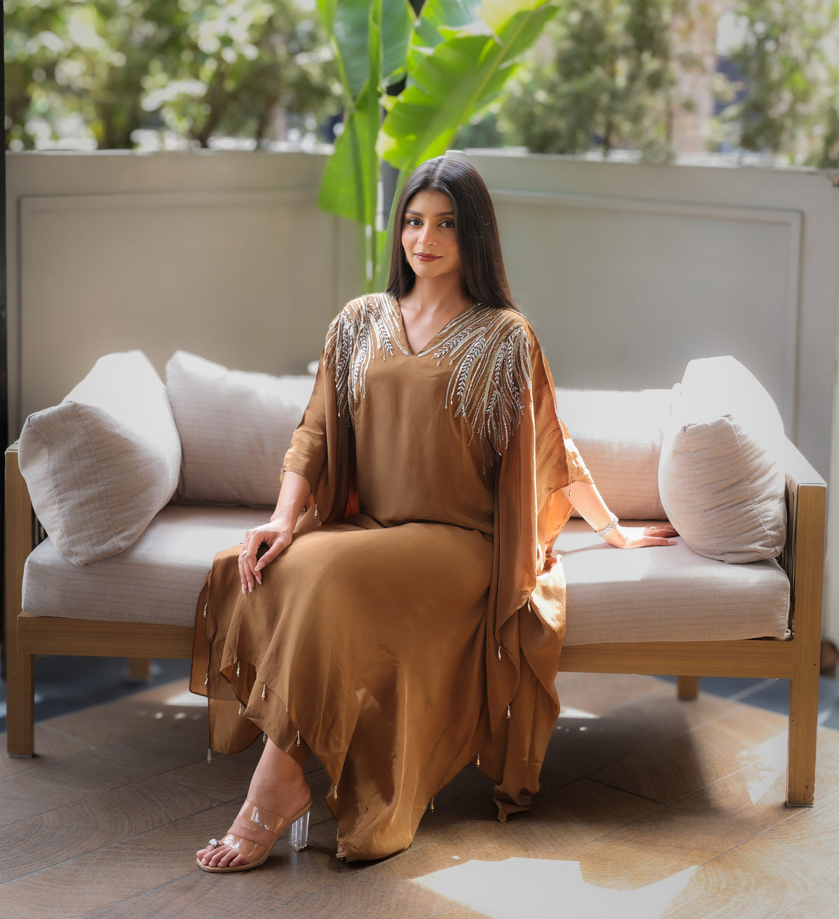 Bronze Olive Embroidered Kaftaan Set