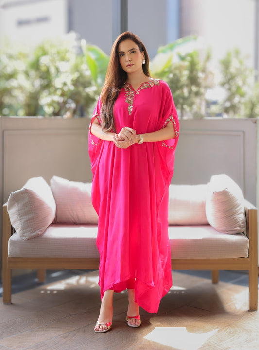 Fuchsia Embroidered Contemporary Kaftaan
