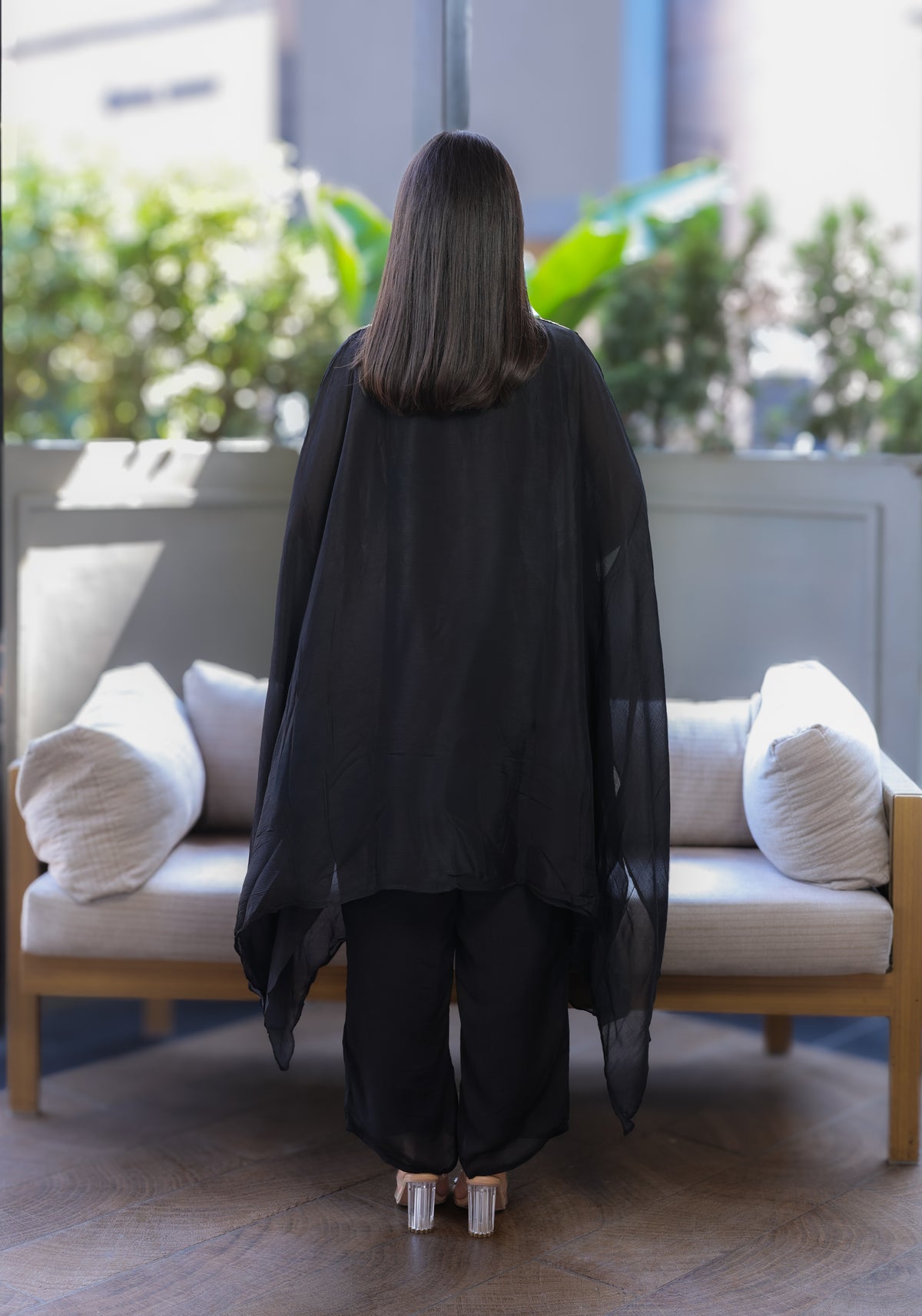 Black Kaftaan with Embroidered Banded Neckline
