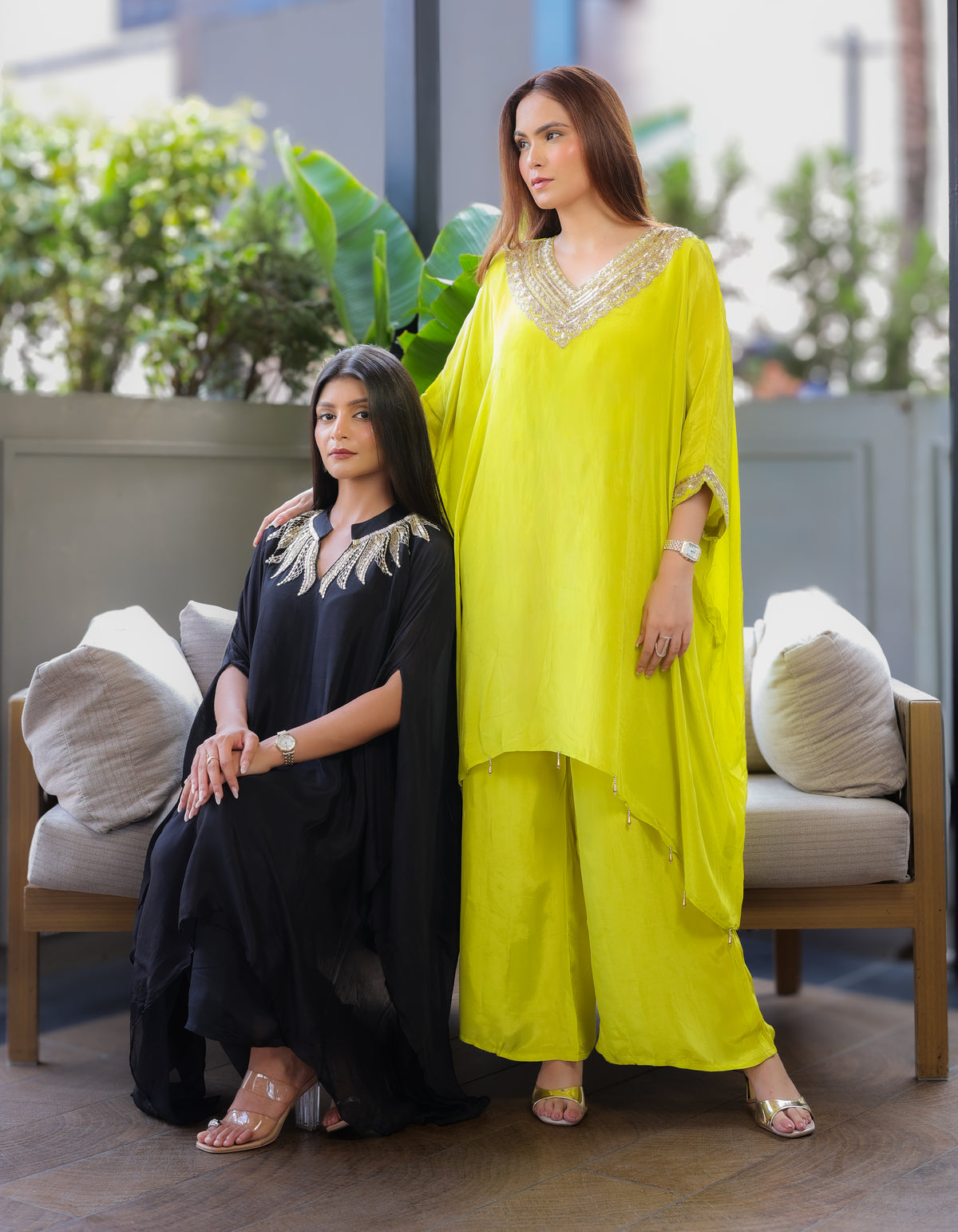 Hand-Embroidered Lime Green Kaftaan Set