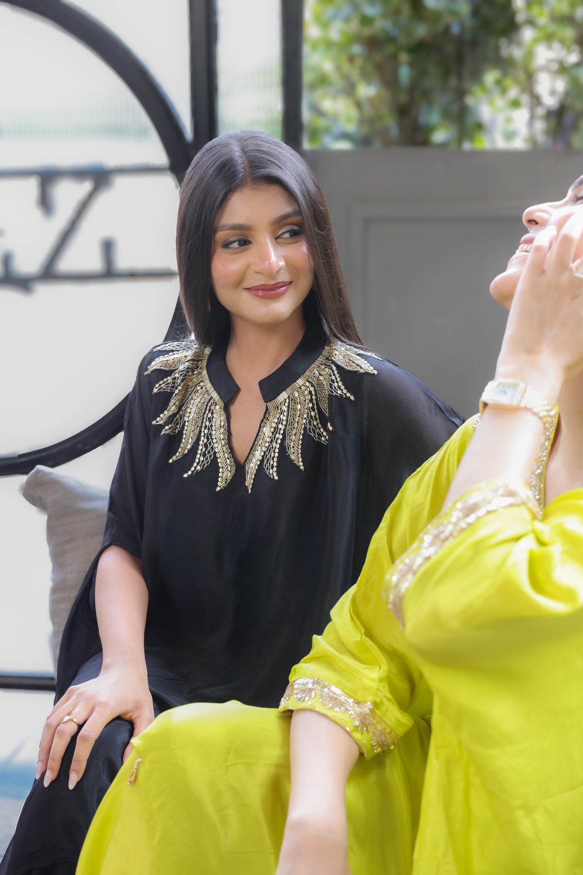 Black Kaftaan with Embroidered Banded Neckline