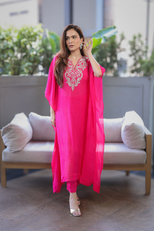 Hot Pink Embellished Kaftaan Dress