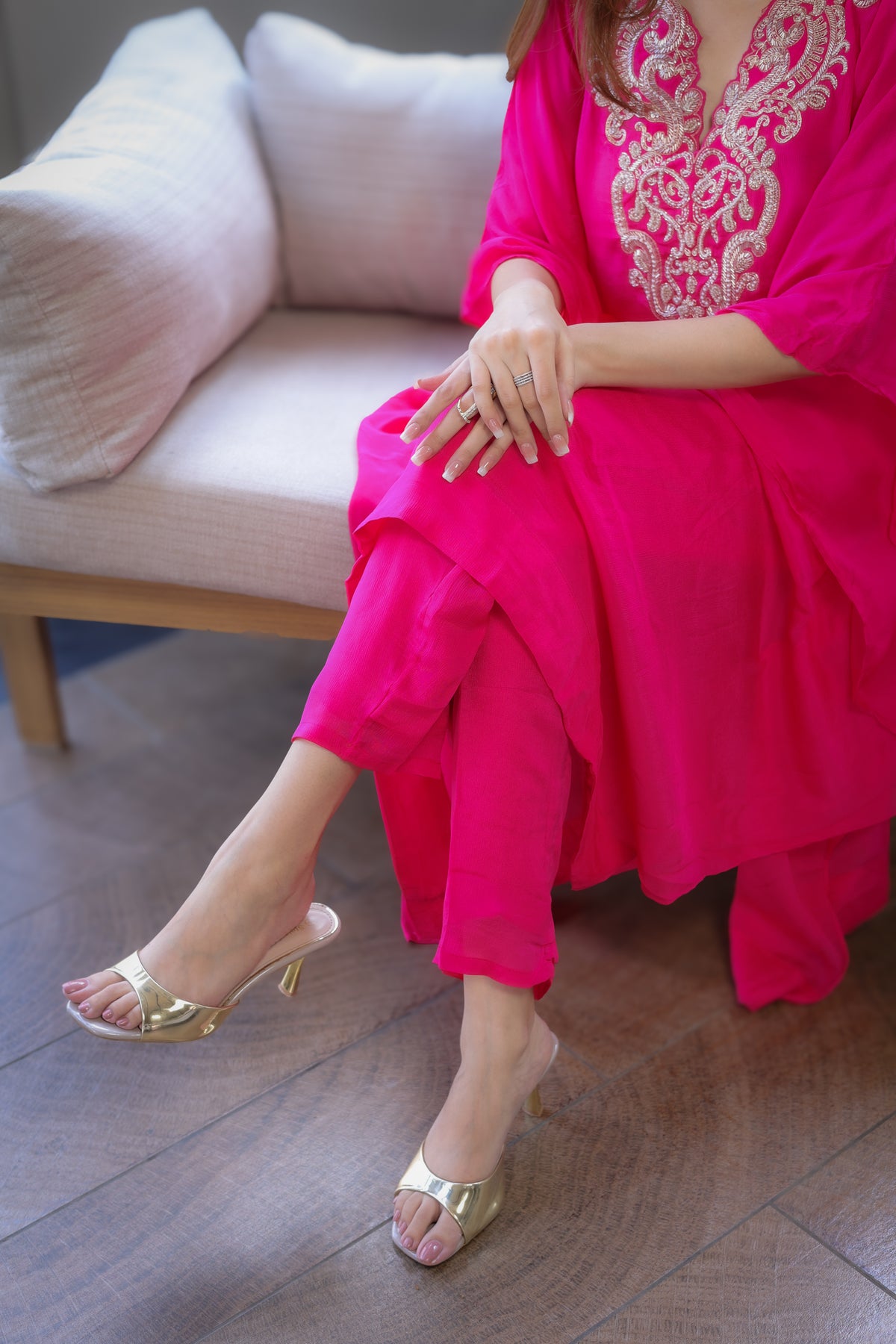 Hot Pink Embellished Kaftaan Dress