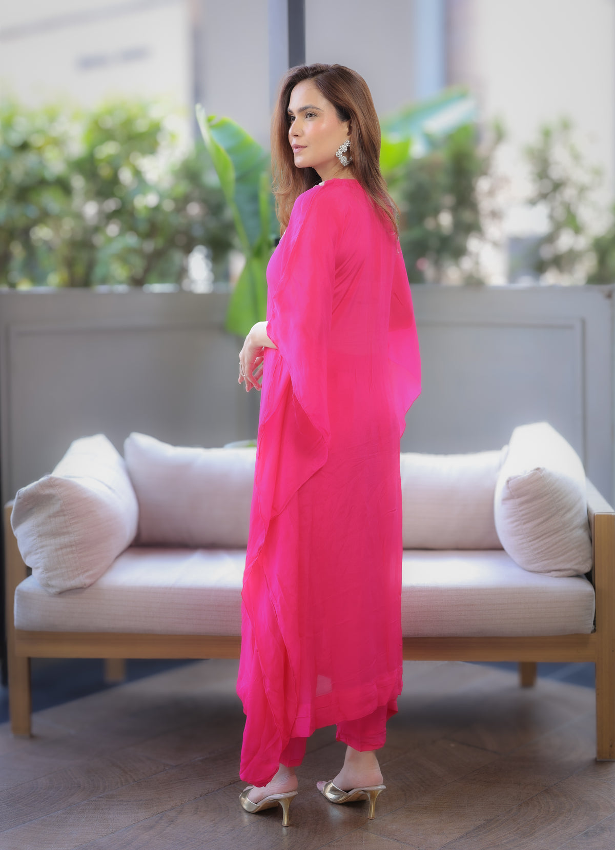 Hot Pink Embellished Kaftaan Dress