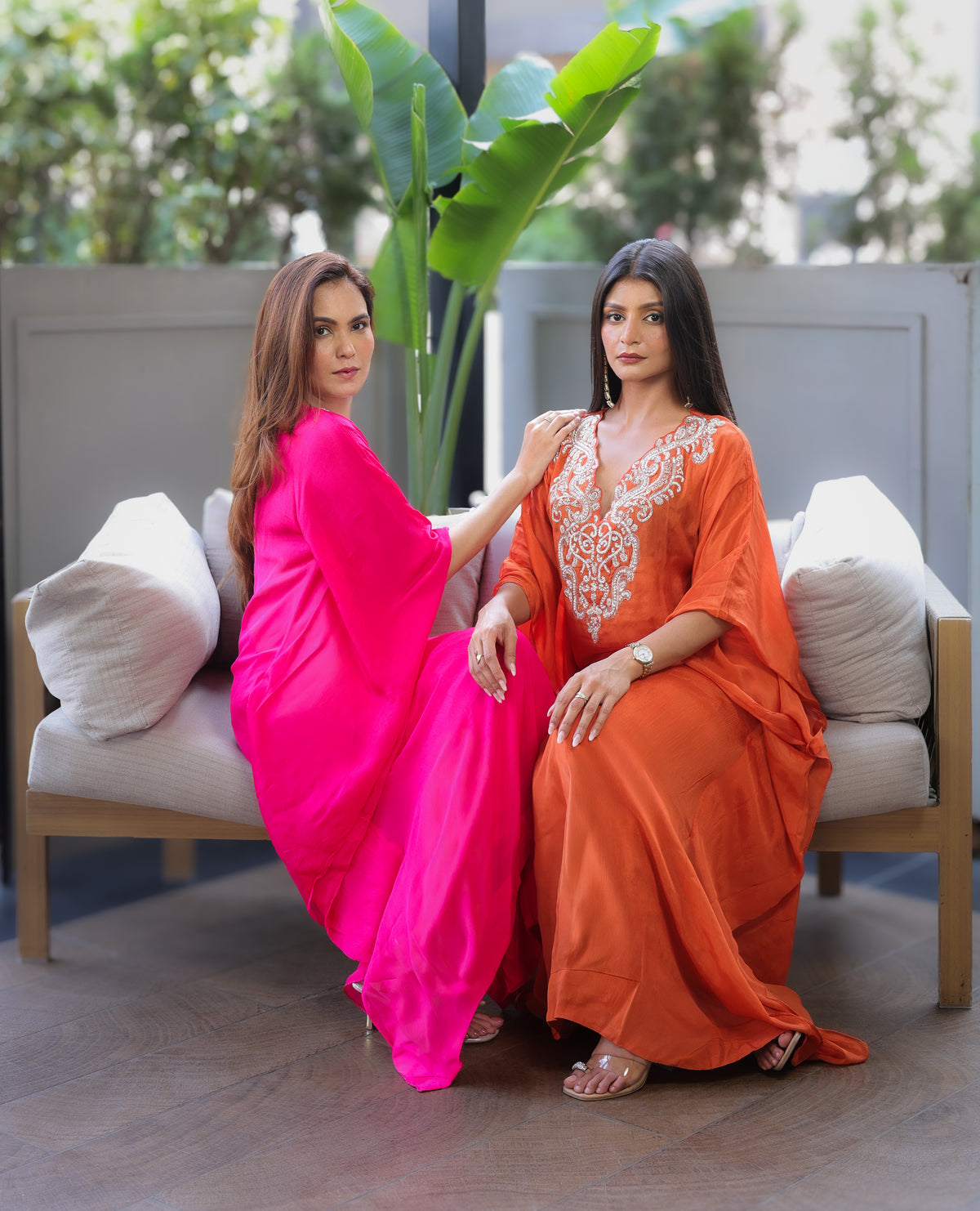 Rust Embellished Kaftaan Dress