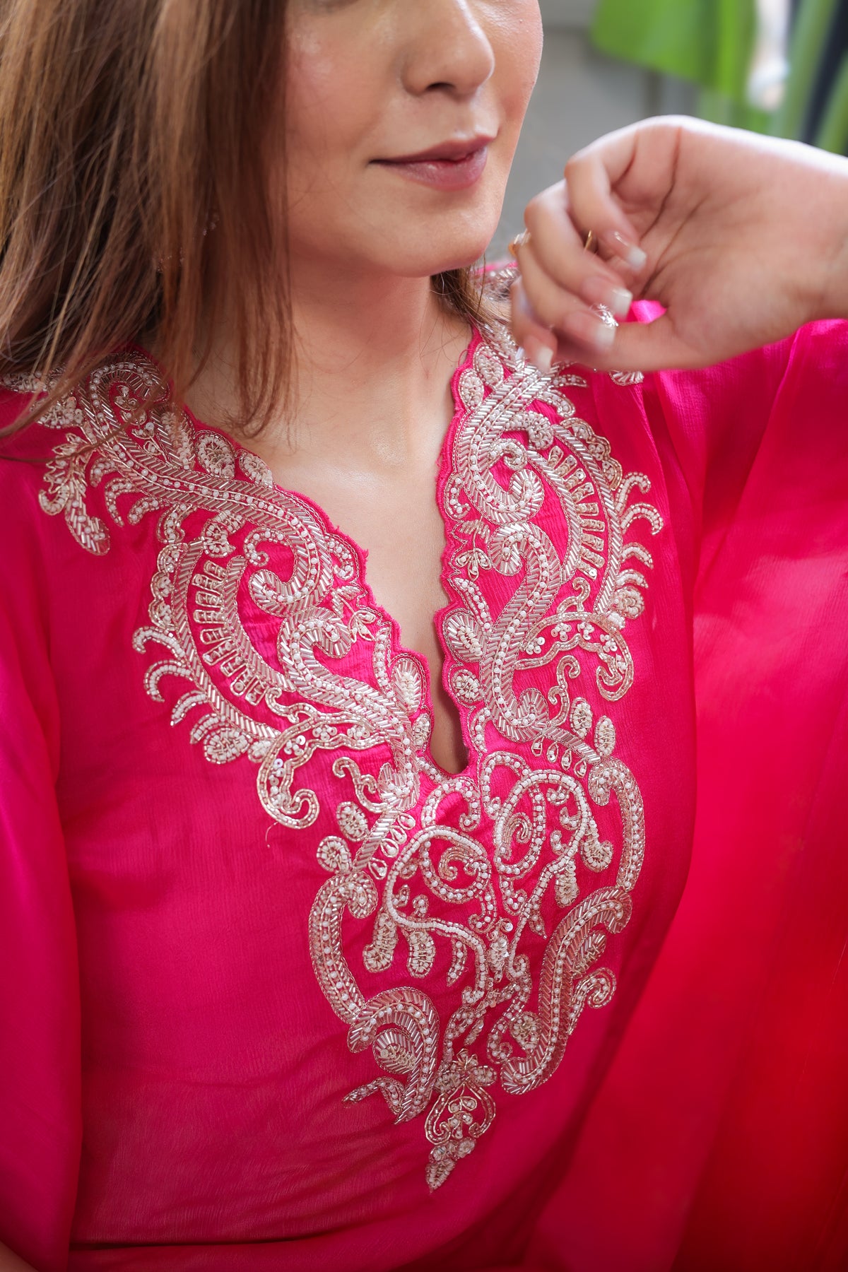 Hot Pink Embellished Kaftaan Dress