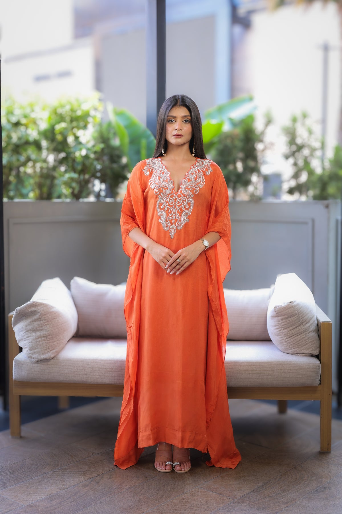 Rust Embellished Kaftaan Dress