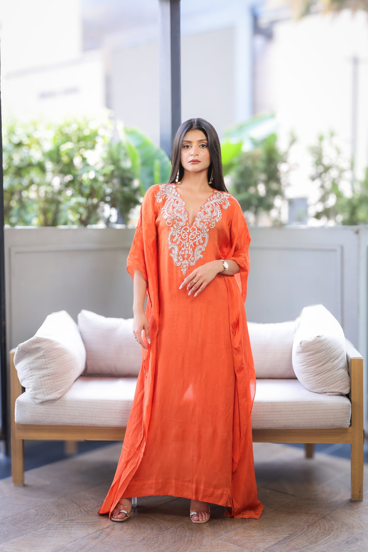 Rust Embellished Kaftaan Dress