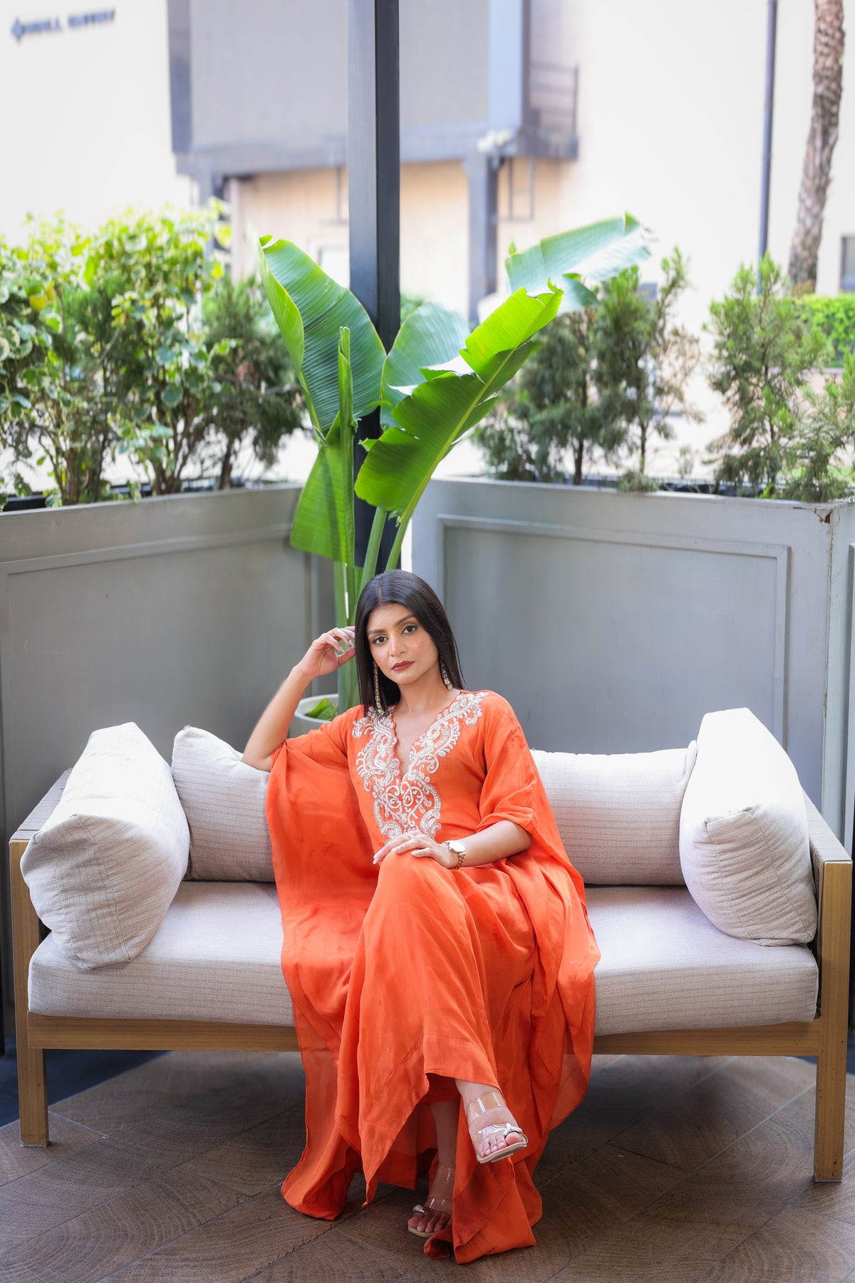 Rust Embellished Kaftaan Dress